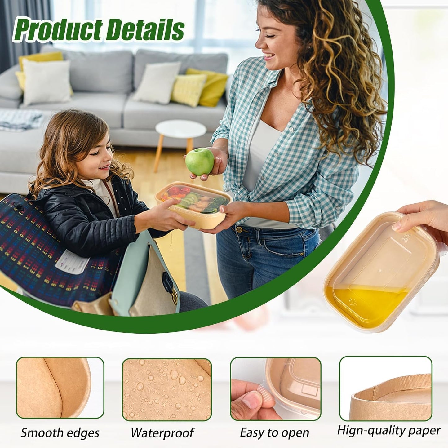 50-Pack 29oz Disposable Kraft Paper Bowls【with Lids and Forks】,Meal Prep Containers Disposable To go Food Containers for Easter Parties Take Out Containers, Microwave Safe for Hot/Cold Food