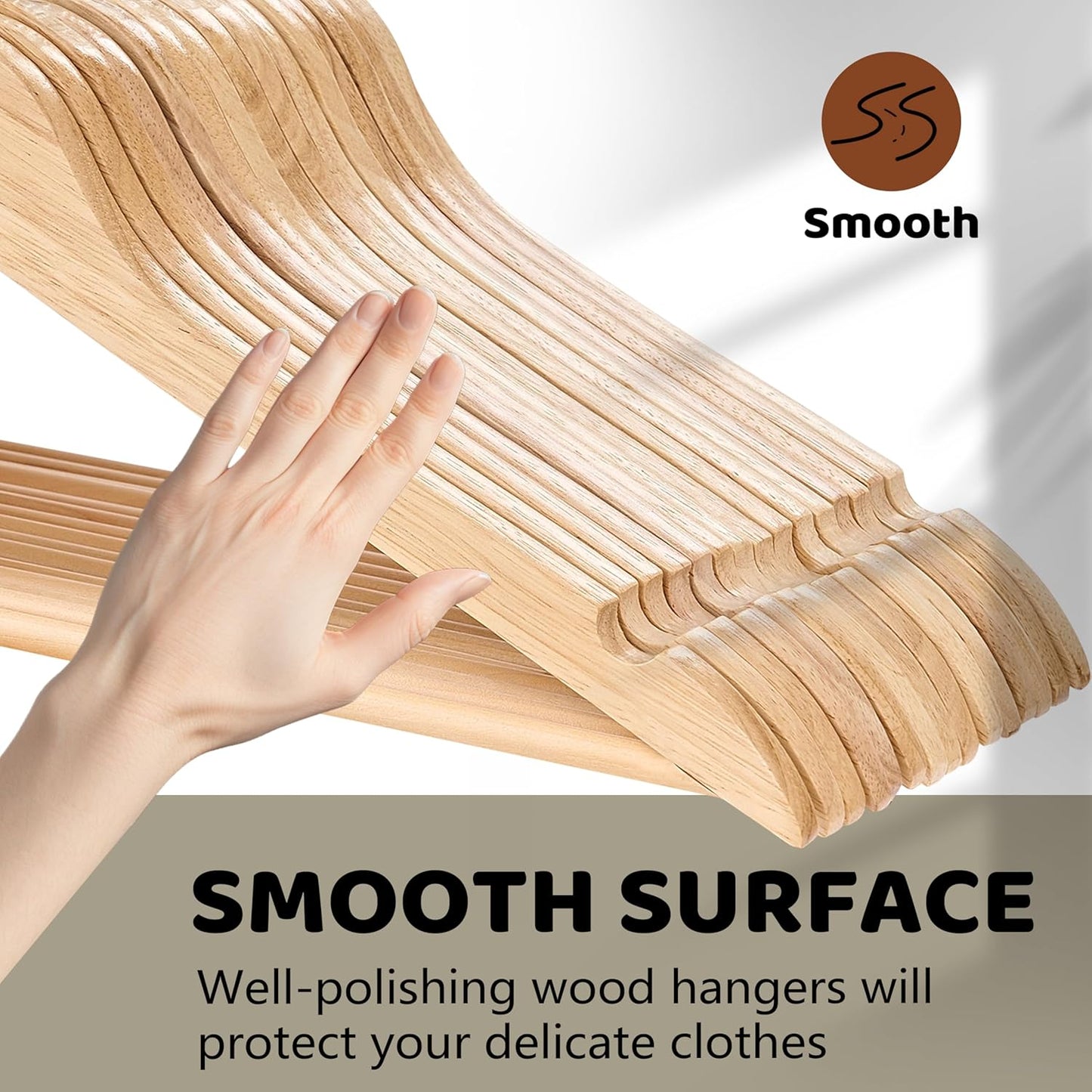 Wooden Hangers 20 Pack, Durable Wood Hangers with 360° Swivel Hook & Notches, Slim Coat Hanger Wooden for Closet, Natural