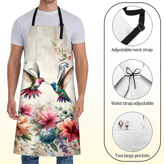 Bird Apron for Women with Hummingbird,28x33in,Floral Garden Kitchen Aprons with 2 Pockets,Oxford Fabric,Beautiful Adjustable Apron for Cooking Baking Gardening Chef,Gifts for Mom Wife