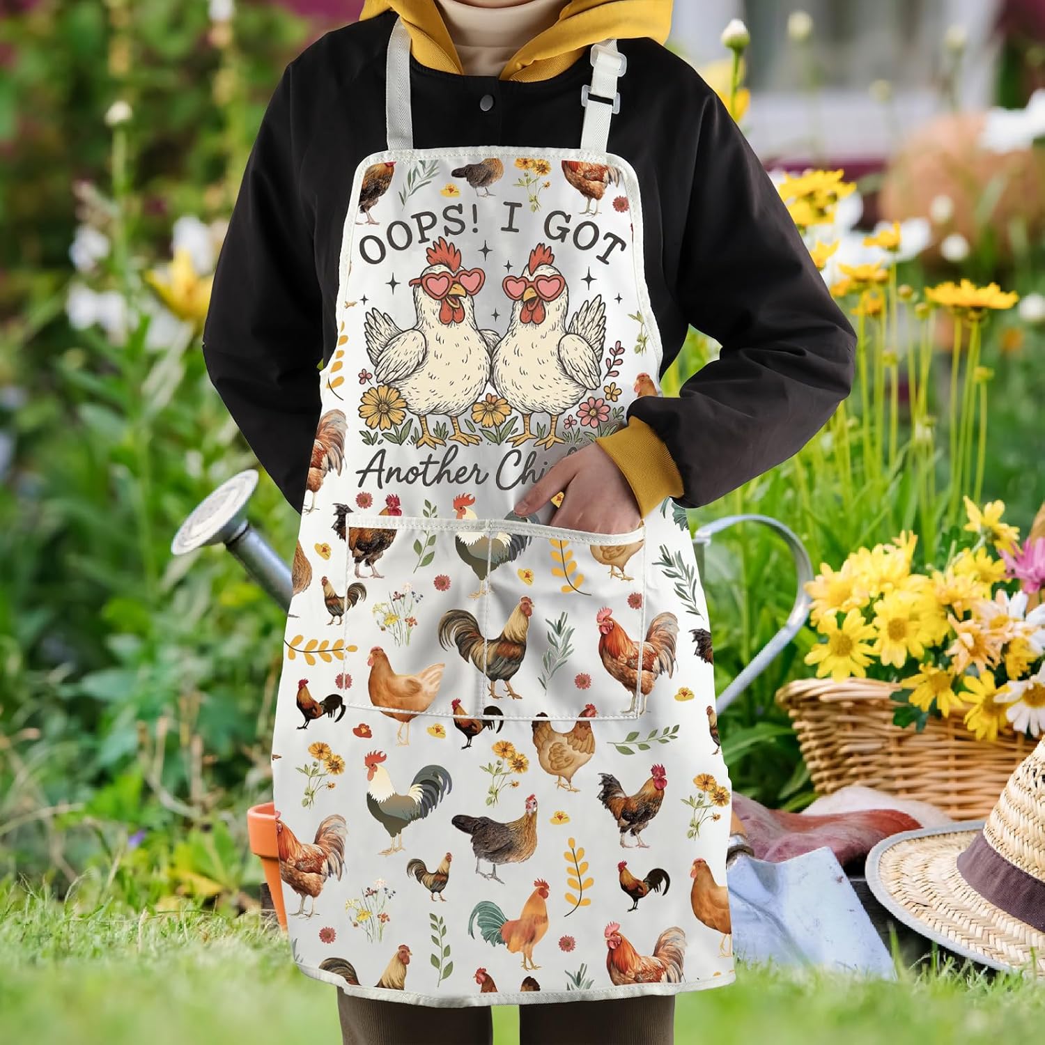 WCGXKO Oops I Got Another Chicken Kitchen Apron Animal Rustic Farmhous