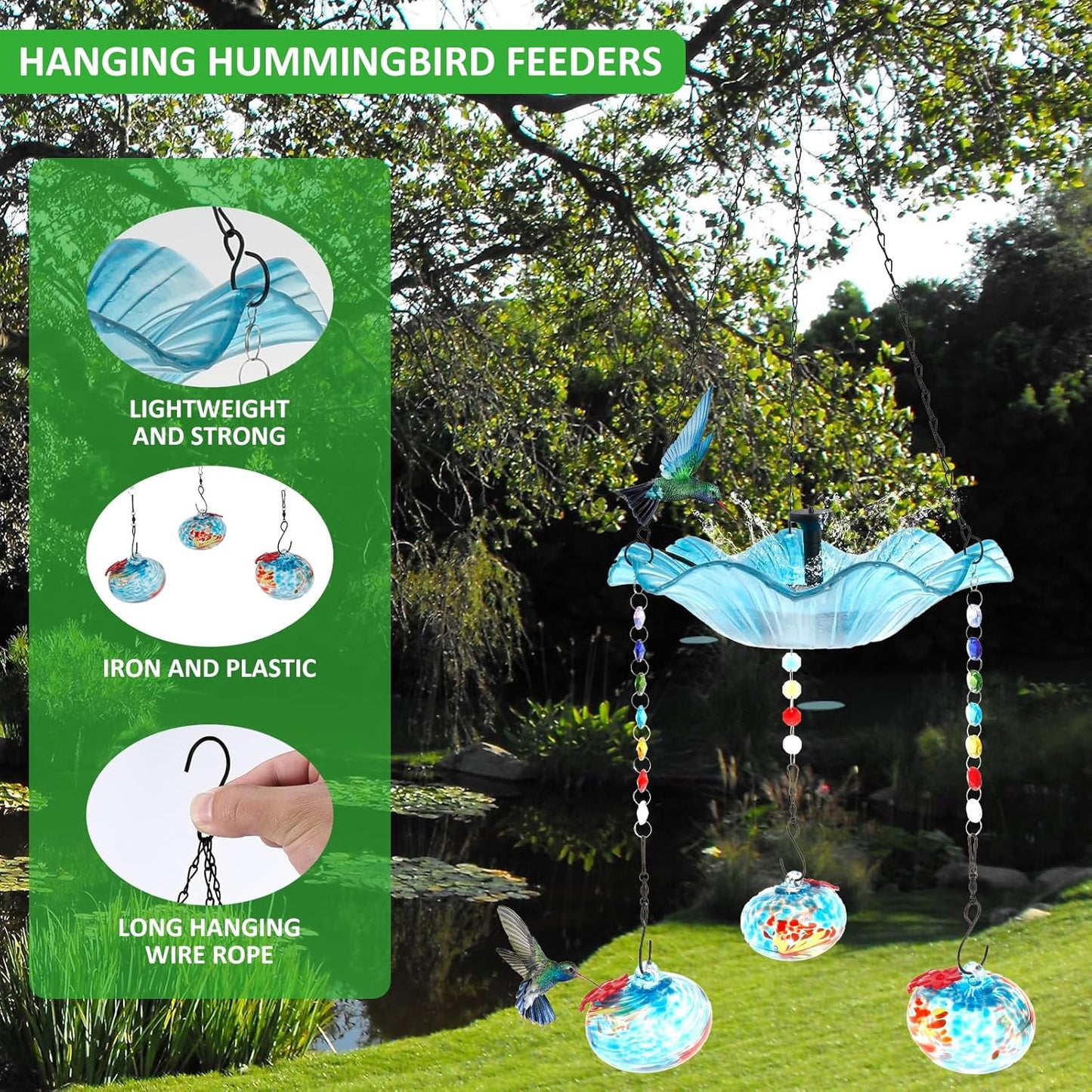 Hummingbird Feeder Bird Bath for Outdoors Hanging Hummingbird Bath Fountain Feeder Decorative Hummingbird Bath Feeder with 3 Feeder Balls Detachable Easy to Install for Birds ZHAZHAMO