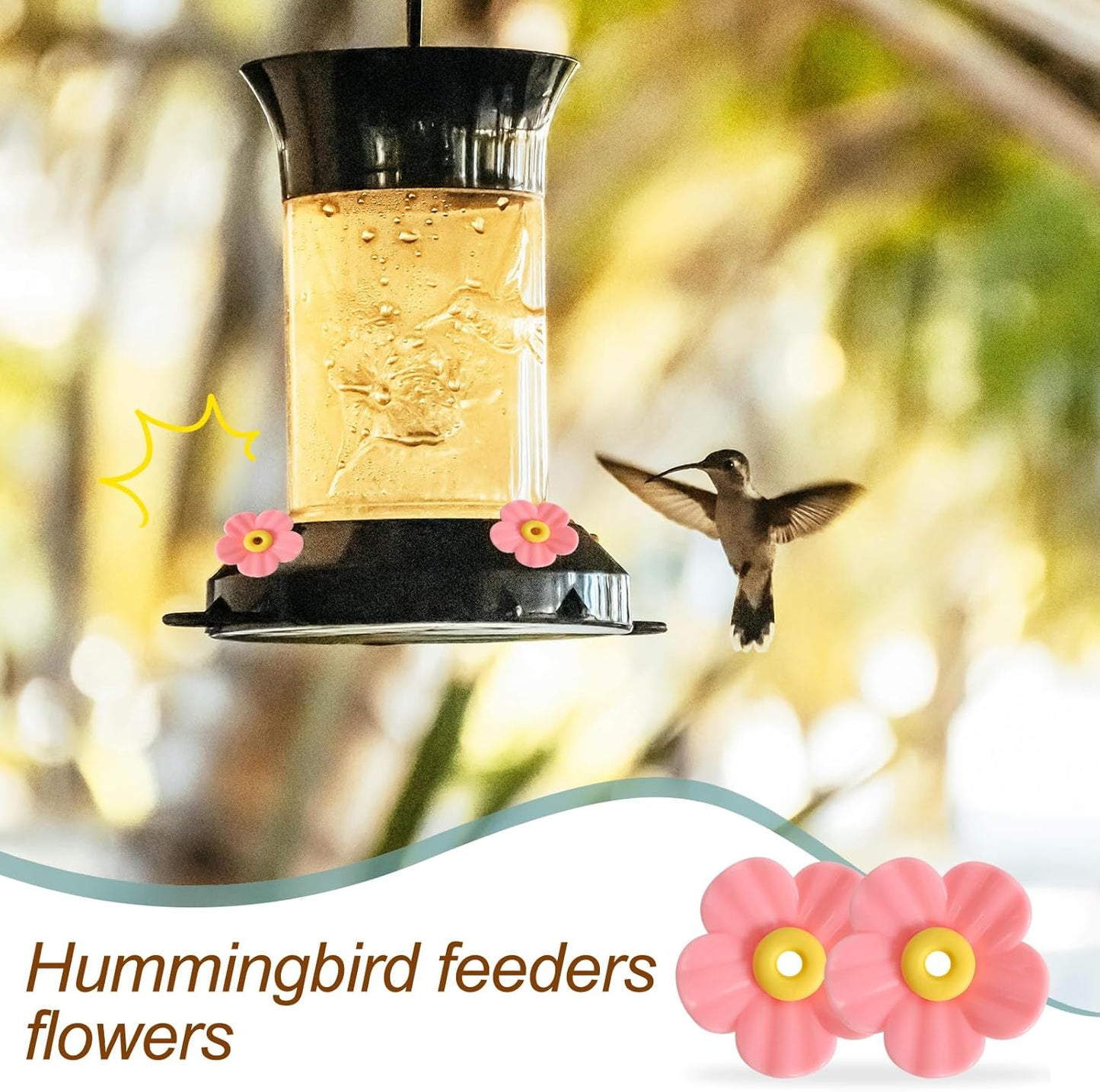 30 Pieces Hummingbird Feeders Replacement Flowers and 2 Cleaning Brushes, Feeding Ports Replacement Bird Feeder Replacement Parts for Hanging Feeding Hummingbird Outdoors(Pink)