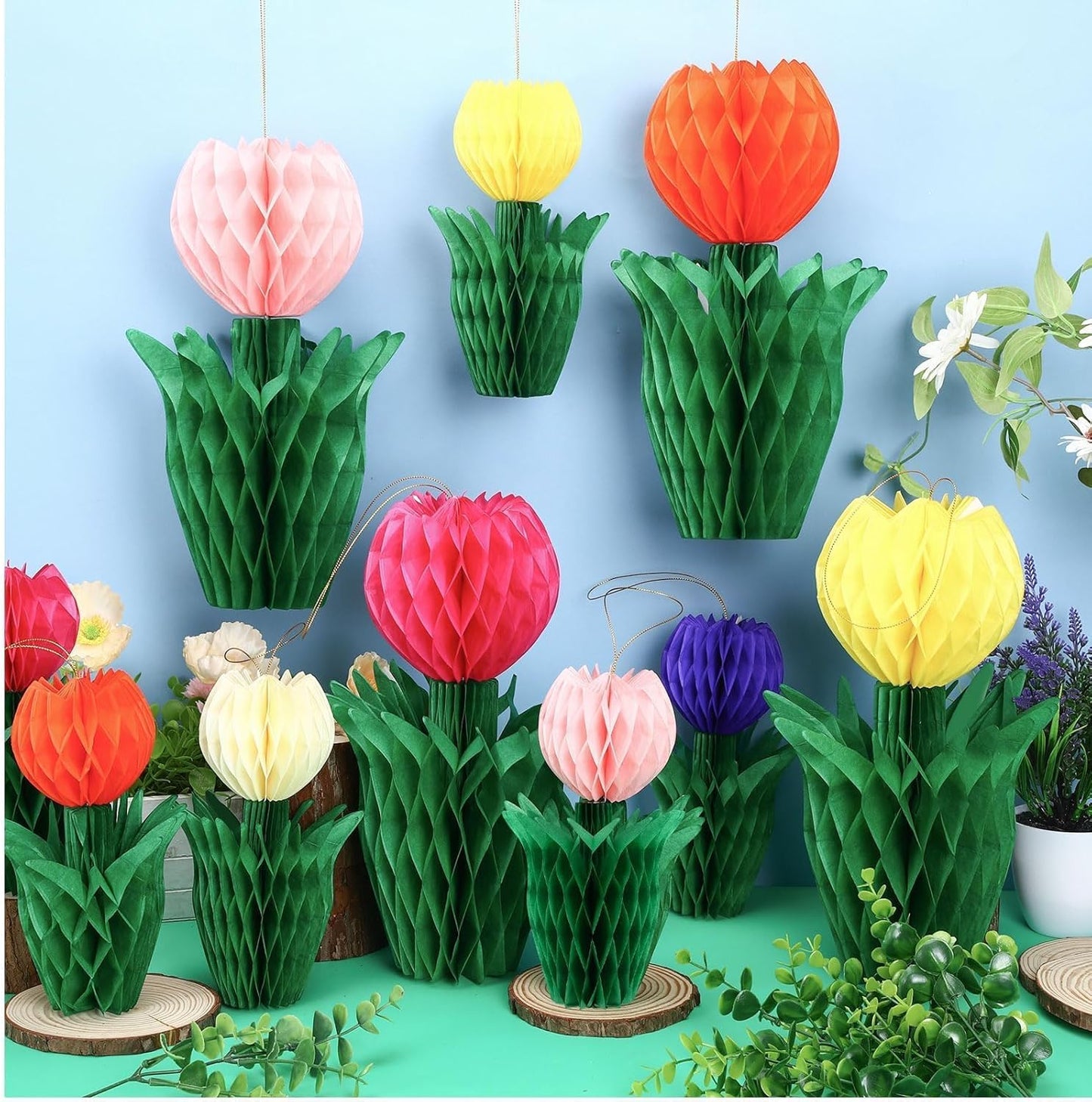 JULMELON 12Pcs Tulip Honeycomb Decoration, Spring Tulip Flower Honeyco