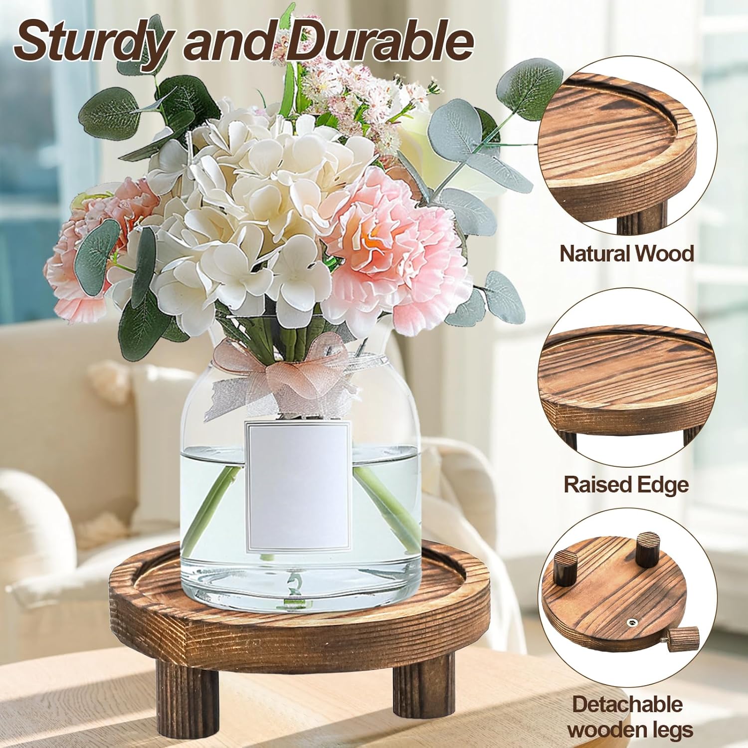 3 Pcs Wooden Risers for Display, Round Wood Riser Plant Stand 5/6/8" P