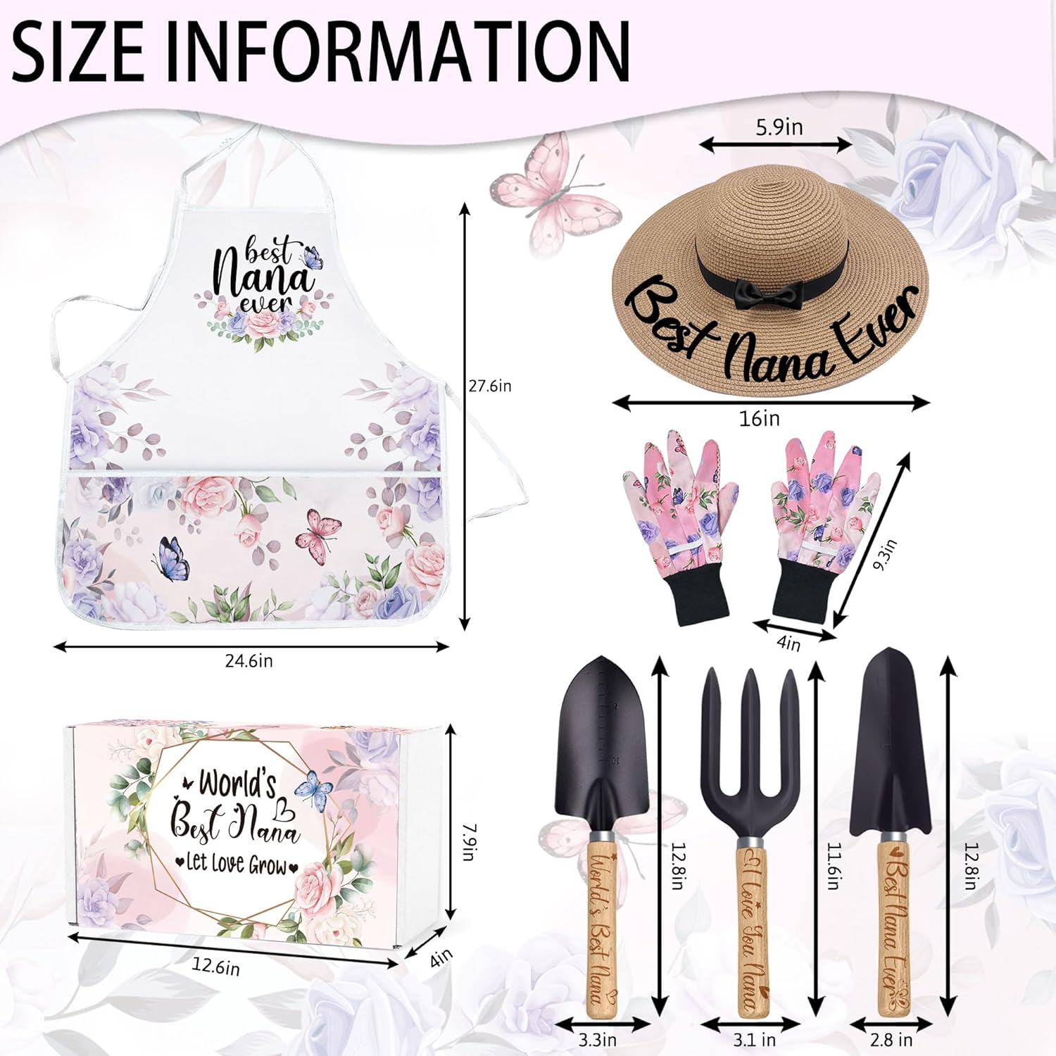 Nana Gardening Tools Kit With Gloves, Apron and Hat - Best Nana Ever G