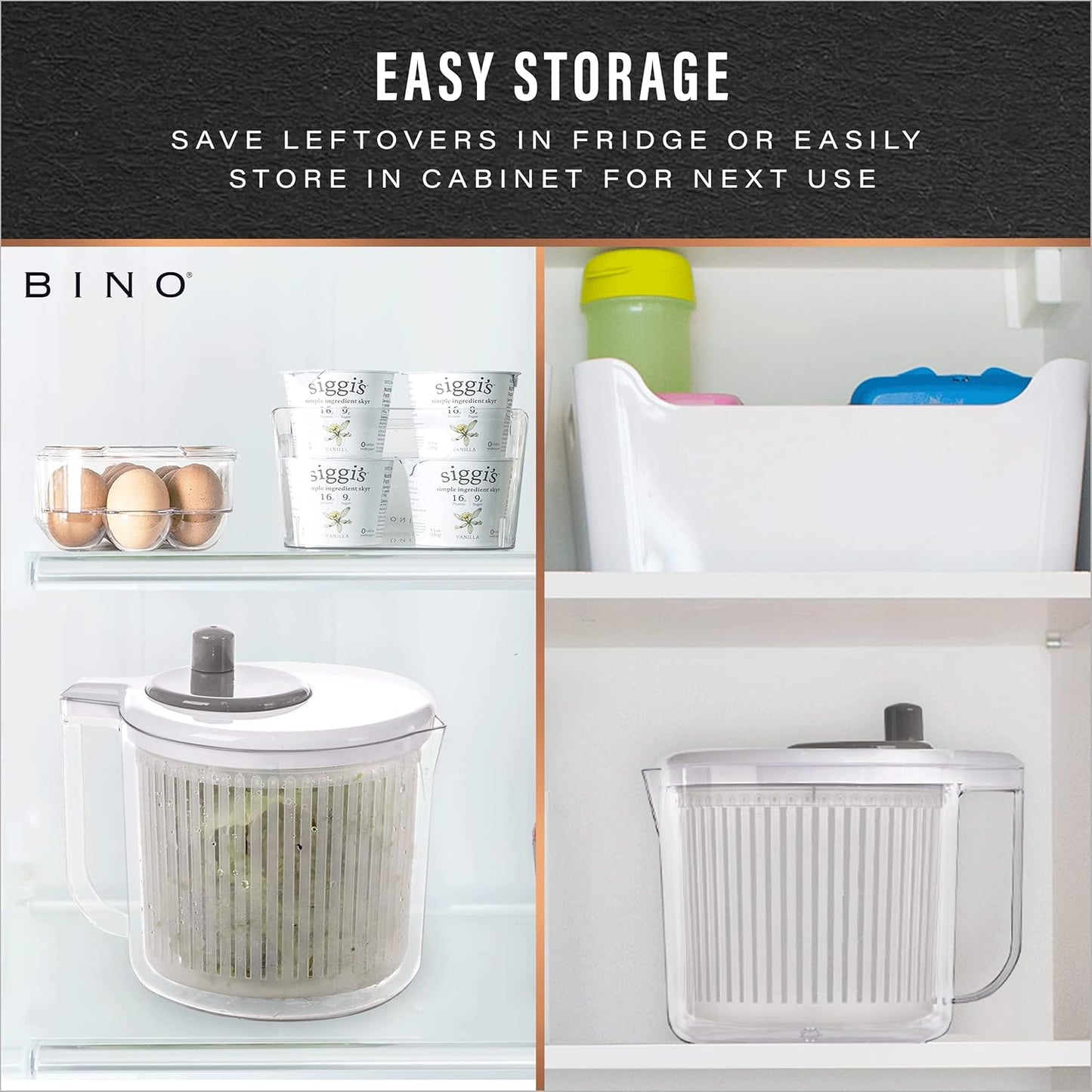 BINO | Salad Spinner - 2.6 Qt | Small Manual Lettuce Spinner with Buil