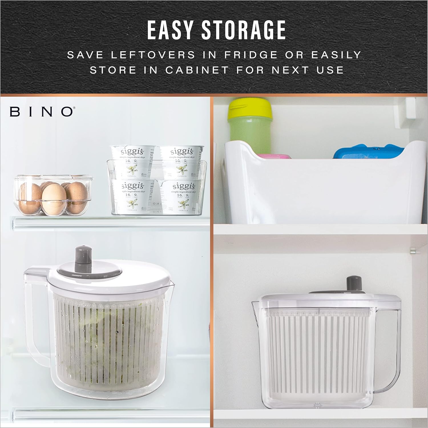BINO | Salad Spinner - 2.6 Qt | Small Manual Lettuce Spinner with Buil