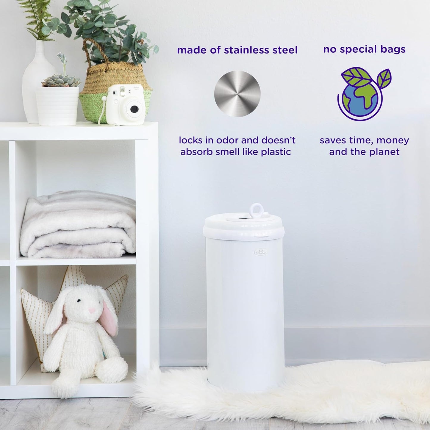 Ubbi Steel Diaper Pail, Odor Locking, No Special Bag Required, Award-W