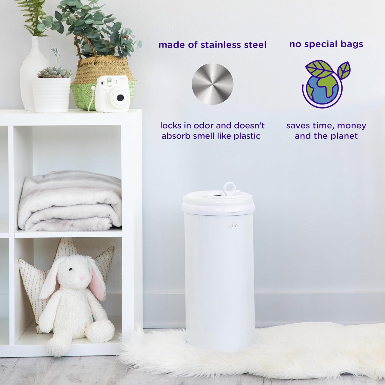 Ubbi Steel Diaper Pail, Odor Locking, No Special Bag Required, Award-W