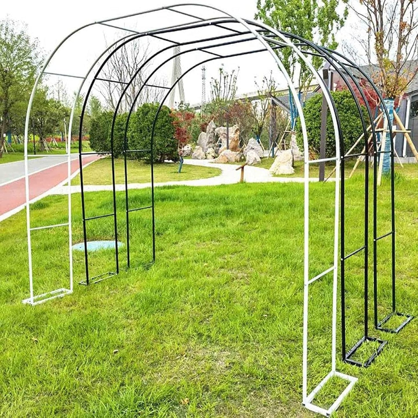White Garden Arch Metal Trellis for Climbing Plants, Outdoor Arbor for Grape & Rose Vines, Decorative Support for Indoor Parties, Size 240x220x40cm