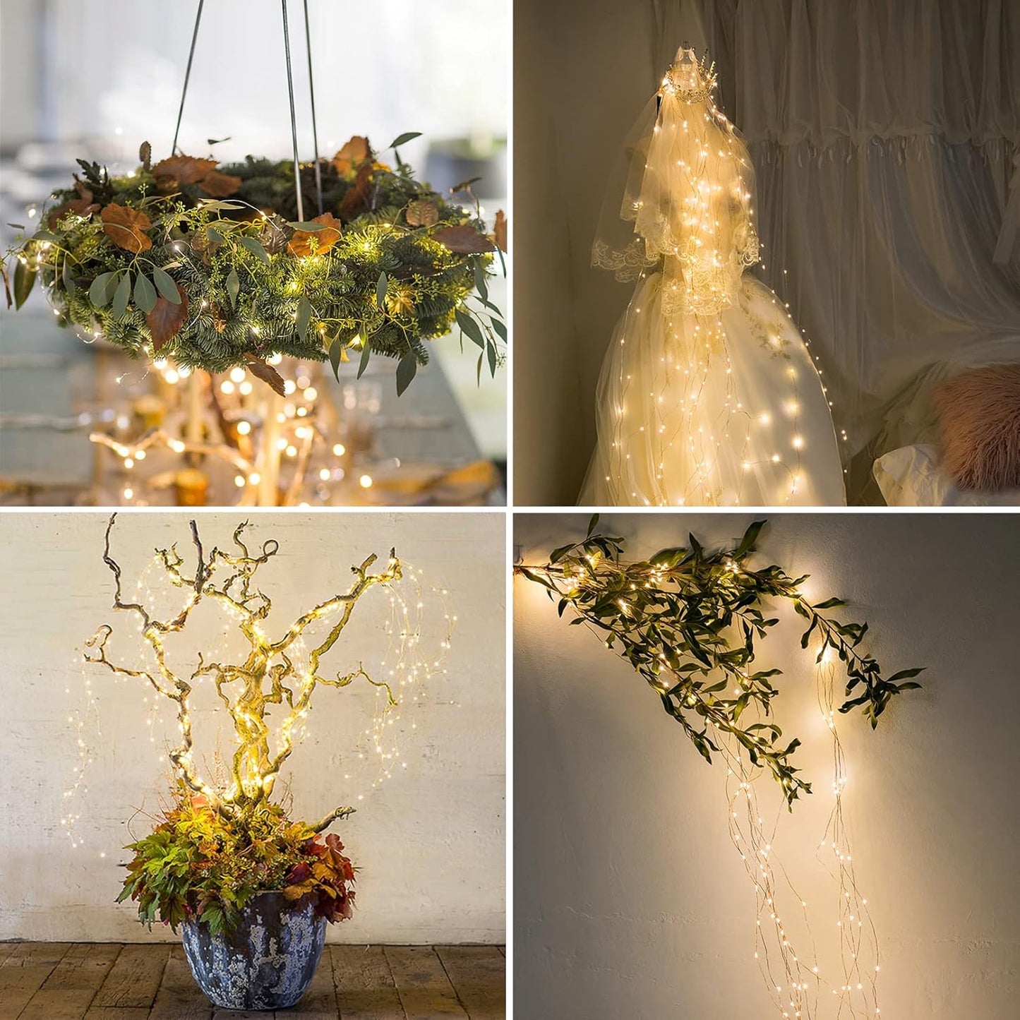 Chims Solar Fairy String Lights Bunch Light 300 LED 15 Branch Warm White Firefly Lighting Waterproof Solar Powered Waterfall Starry Fairy Lights for Indoor Festival Decor