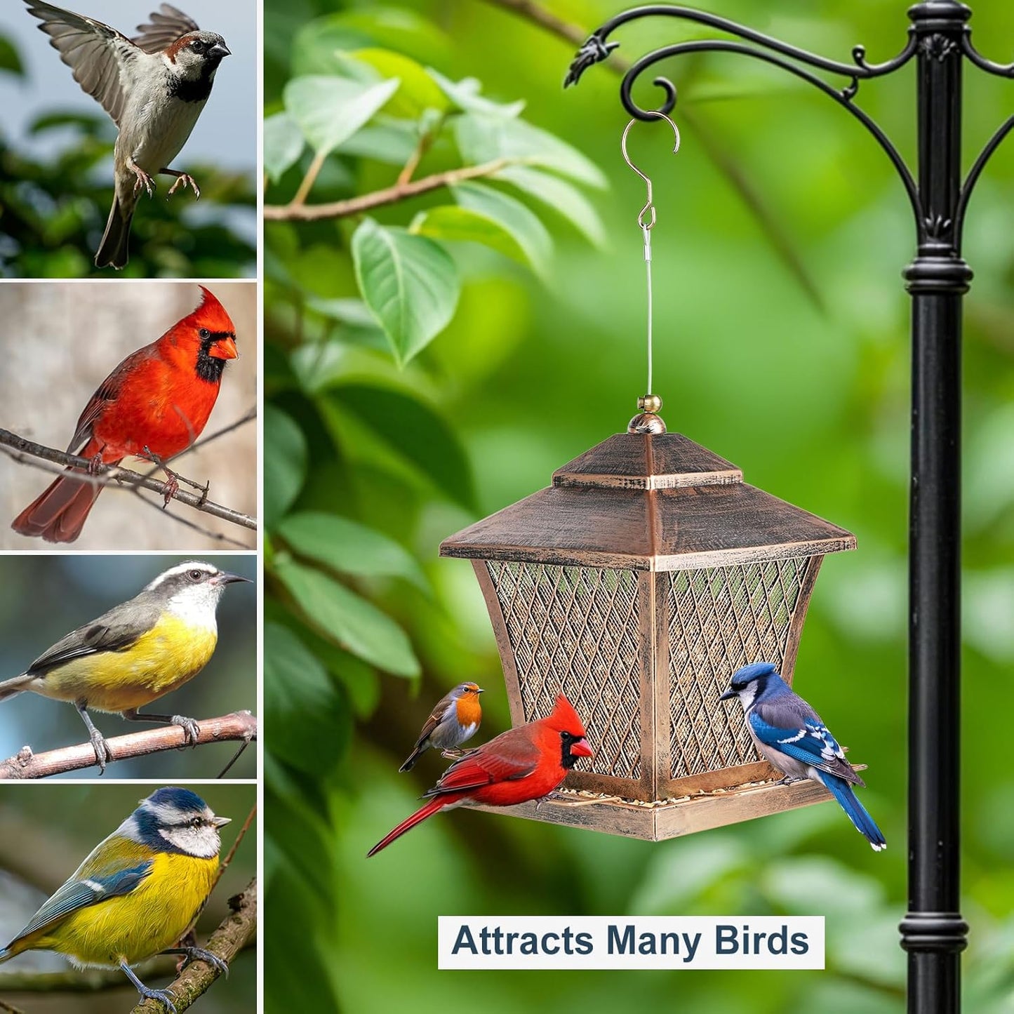 MYITYARD Bird Feeder for Outdoors Hanging, 4 lbs Large Capacity Metal Wild Bird Feeders - Vintage Bronze Finish Rust-Resistant Birdfeeder for Garden Yard Balcony Decor, Easy Fill, Thickened
