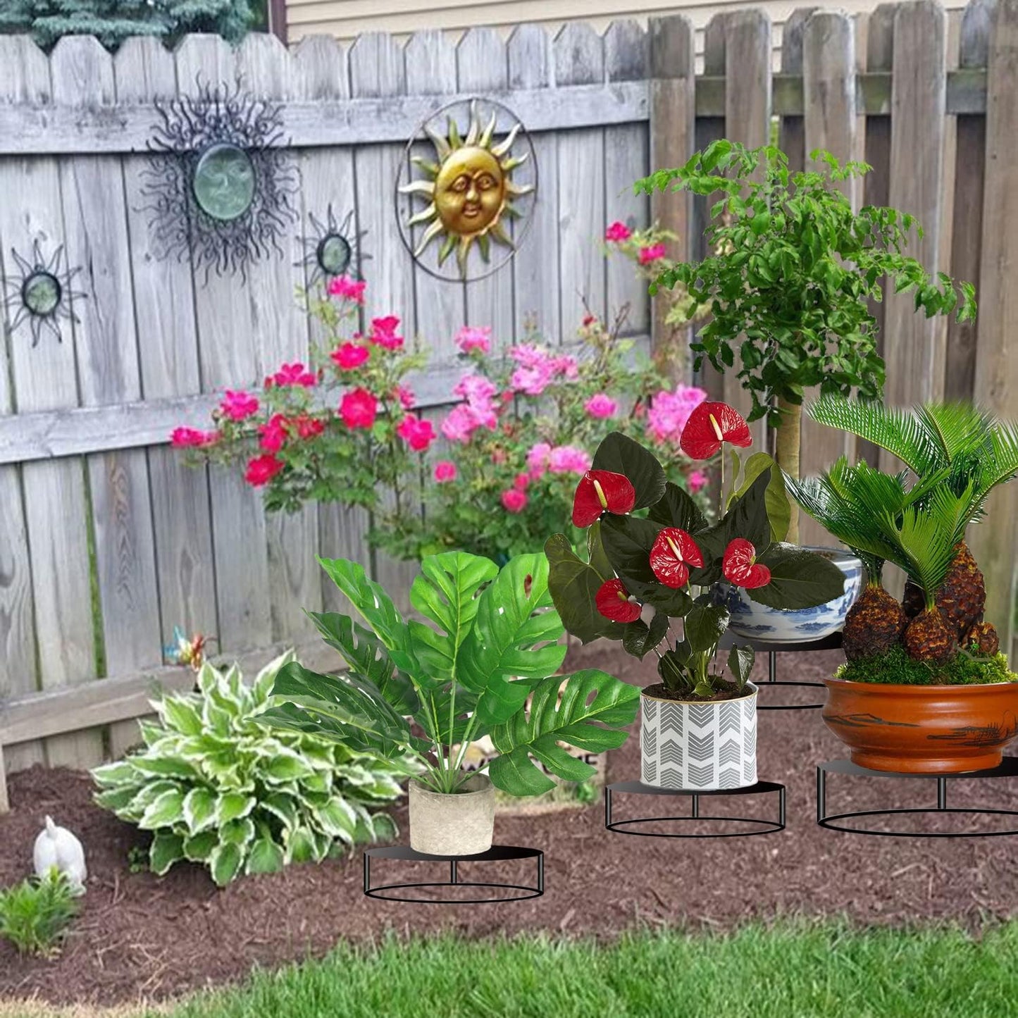 Metal Plant Stand for Outdoor Indoor Plants-4 Pack Heavy Duty Round Pl