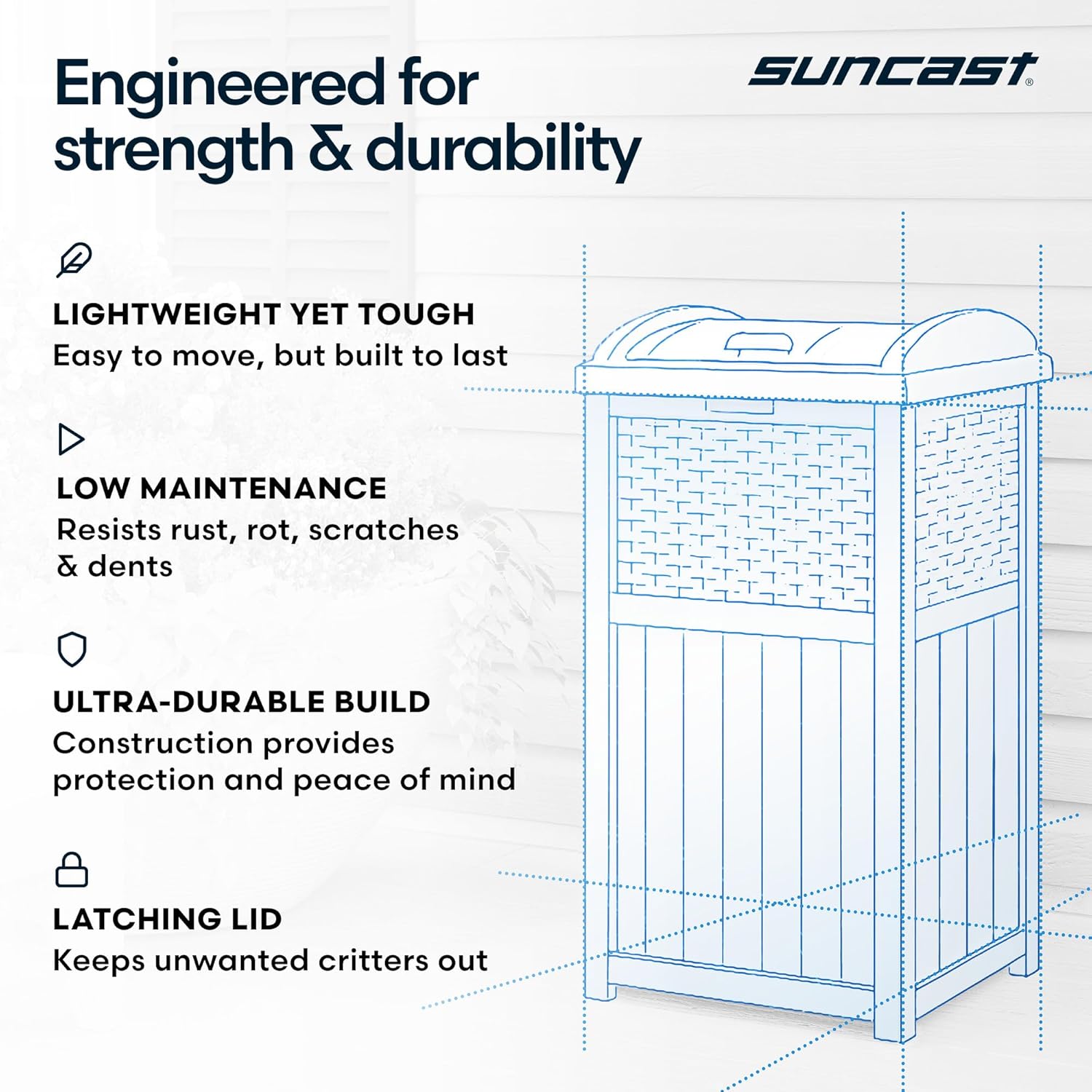 Suncast 33 Gallon Commercial Outdoor Trashcan Hideaway with Lid for 30