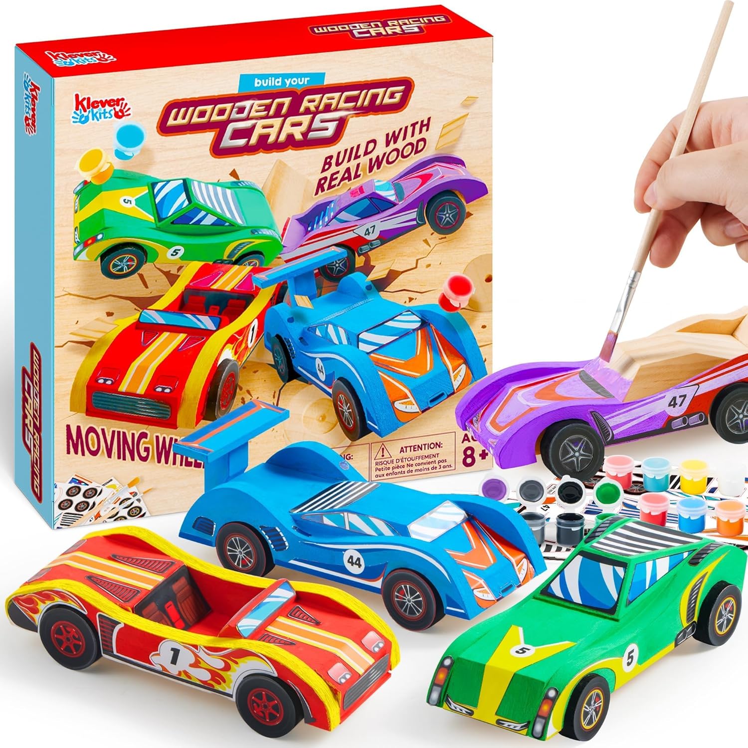 Klever Kits 4 DIY Wooden Race Cars-Build & Paint Your Own Wood Craft K