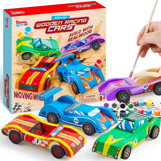 Klever Kits 4 DIY Wooden Race Cars-Build & Paint Your Own Wood Craft K