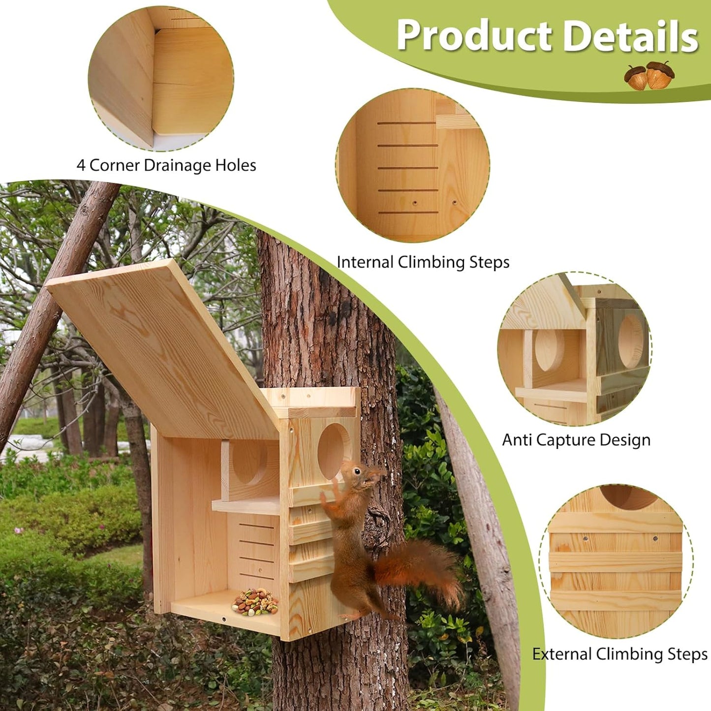 Squirrel House for Outside, Nesting Box with Predator Guard, Weatherpr