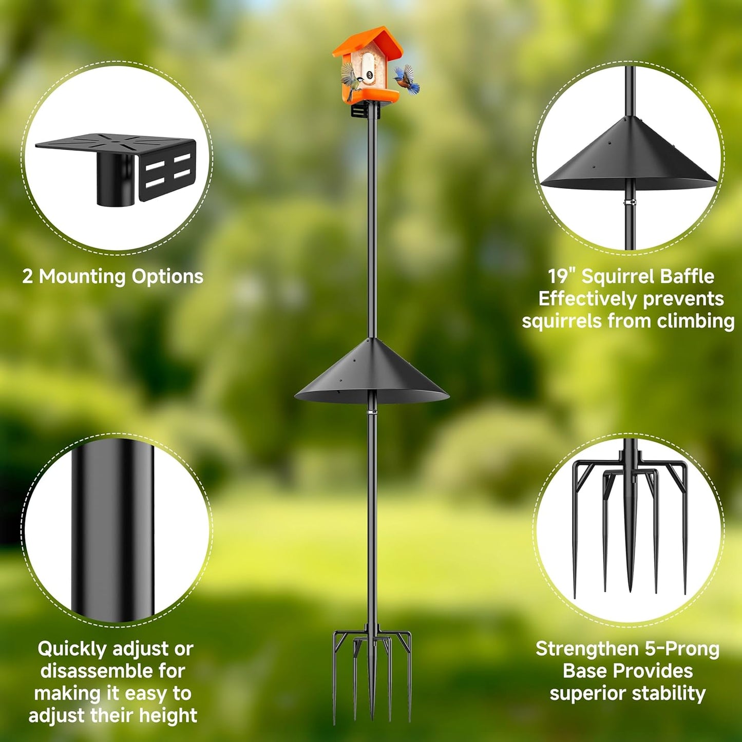 Smart Bird Feeder Pole Stand with Proof Squirrel Baffle - Dia 1 Inch Bird House Pole 79", Feeding Station for Outdoors Heavy Duty, Compatible Post Mount