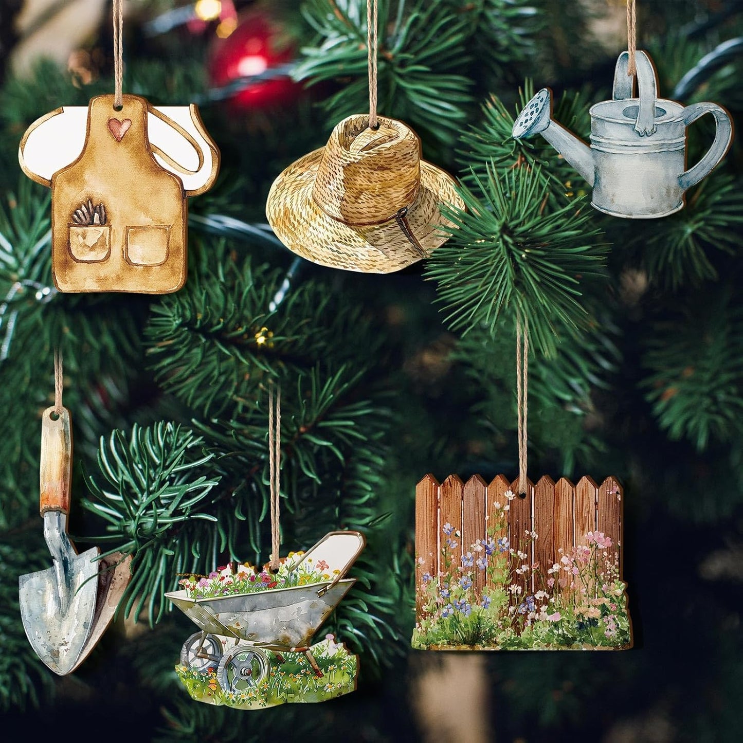 24 Pcs Christmas Garden Ornaments Garden Tool Shovel Trowel Wooden Ornaments for Gardening Lover Gifts Men Women Christmas Tree Decoration Holiday