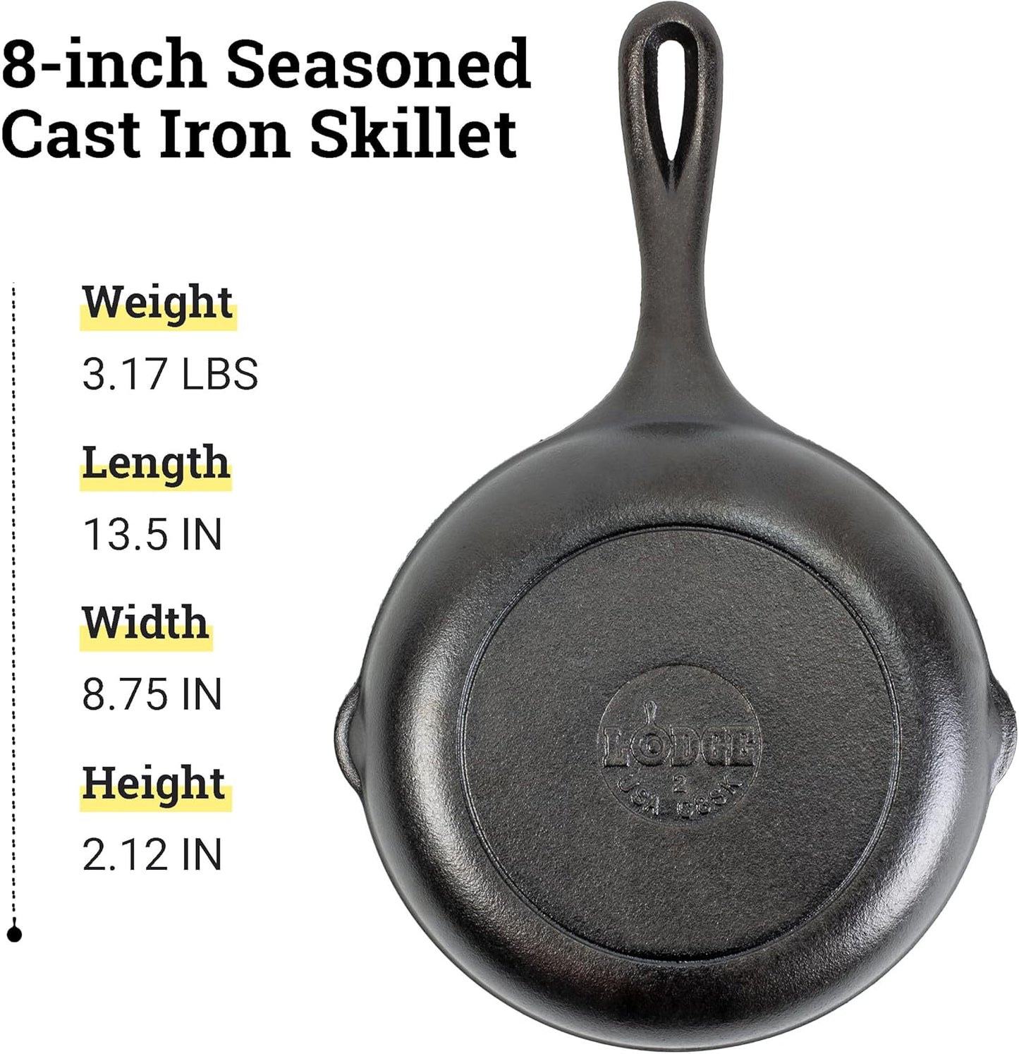 Lodge 8" Cast Iron Skillet - Chef Collection - Perfect Sear - Ergonomi