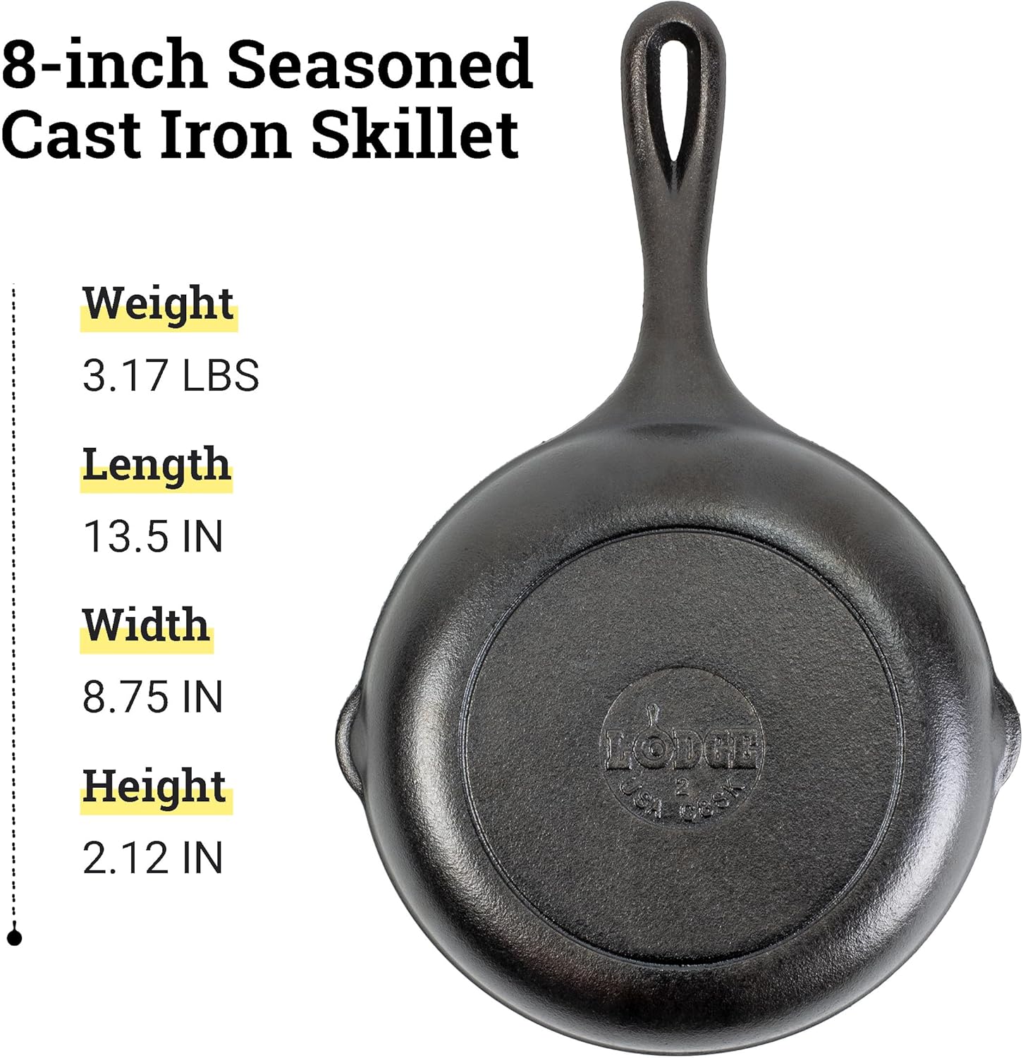 Lodge 8" Cast Iron Skillet - Chef Collection - Perfect Sear - Ergonomi
