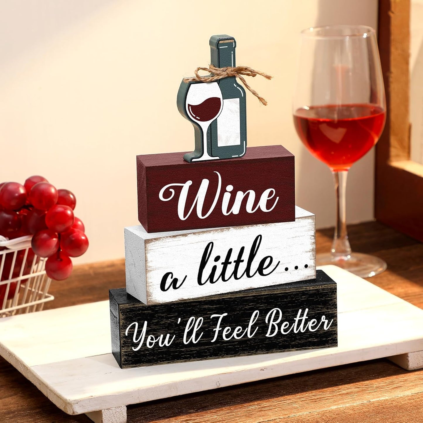 Marsui 4 Pcs Wine Tabletop Decor Rustic Coffee Bar Tiered Tray Decor D