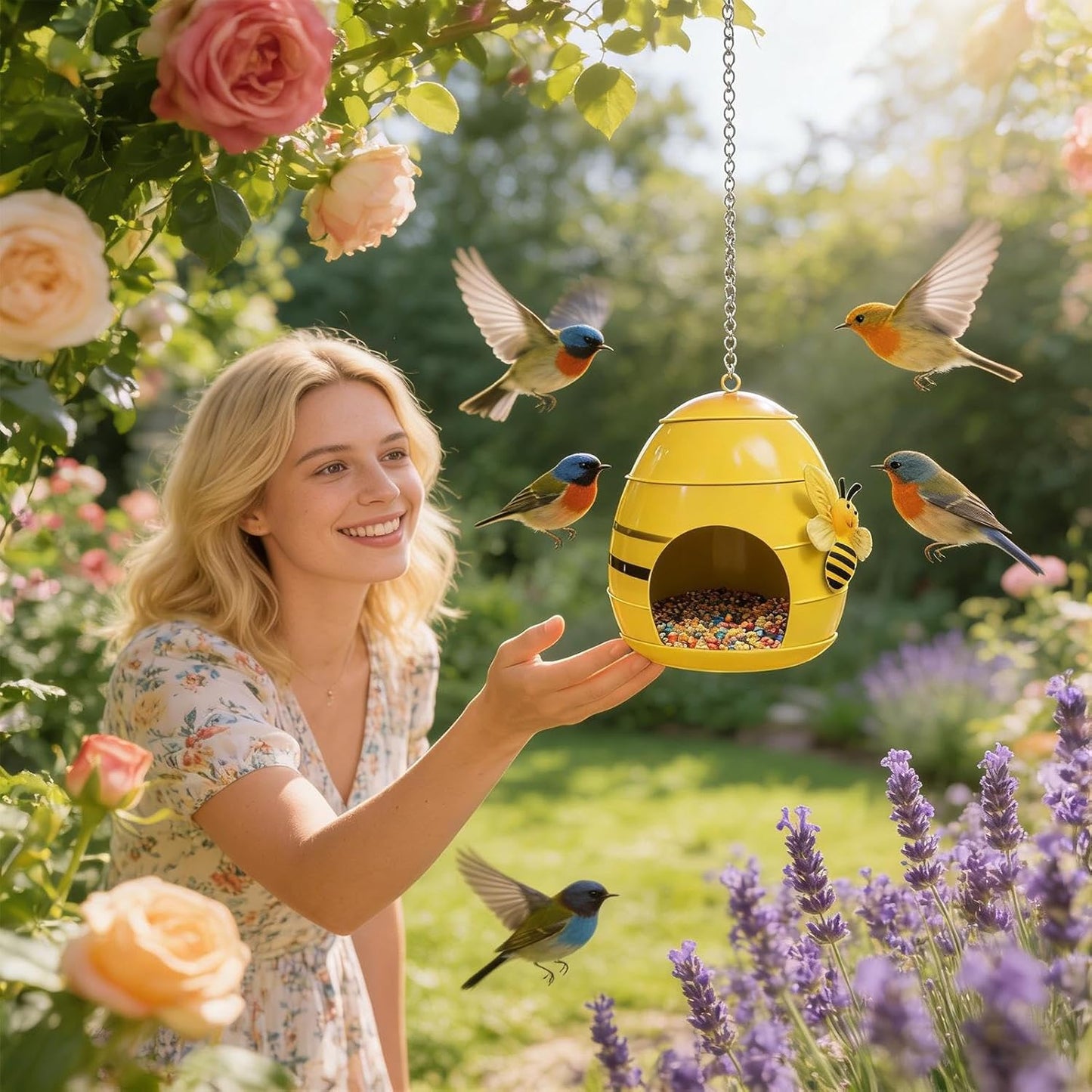 Metal Bird Feeder, Weatherproof Funny Food Holder, Outdoor Bird Feeders Decor, for Metal Material, Birds Feeder with Hangable Display, Garden Accessory, for Attracting Feeding Hummingbird Use