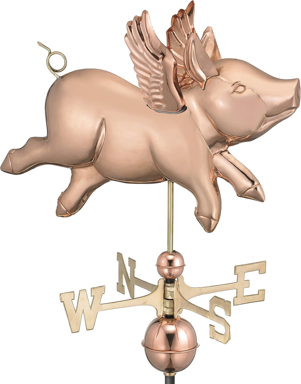 Good Directions Polished Copper Flying Pig Weathervane – Decorative Rooftop Accent for Barns, Homes, Sheds, and Cupolas – Durable & Handcrafted