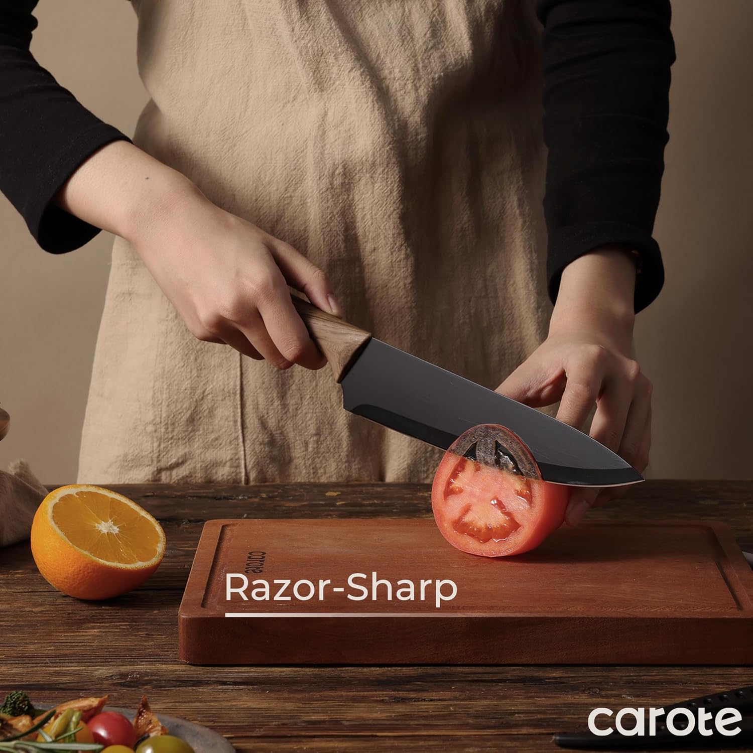 CAROTE 12PCS Knife Set, Stainless Steel Kitchen Knife Set with Nonstic