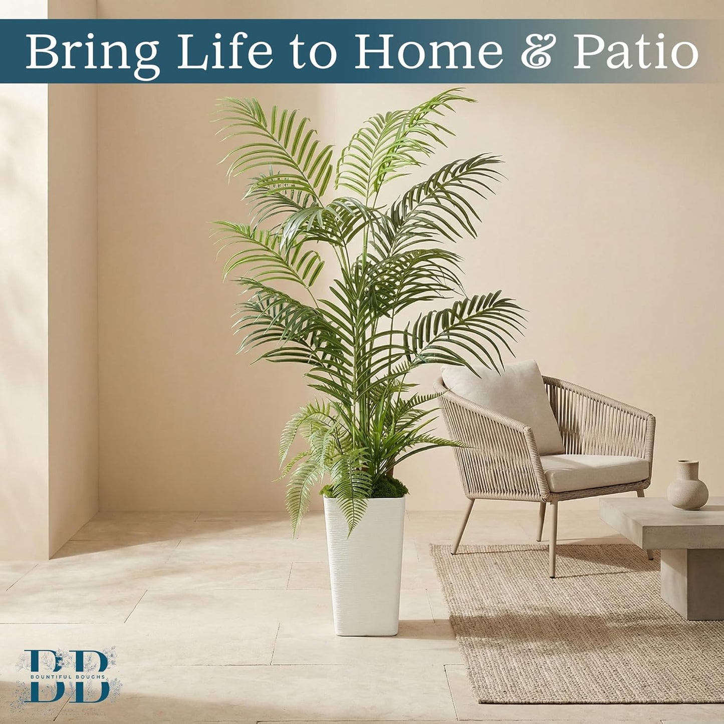 4’11” (150 cm) Areca Palm Artificial Tree with Tall White Pot, Grass & Moss – Lifelike Natural Look, Maintenance-Free Indoor & Outdoor Plant for Home, Office, Balcony & Patio