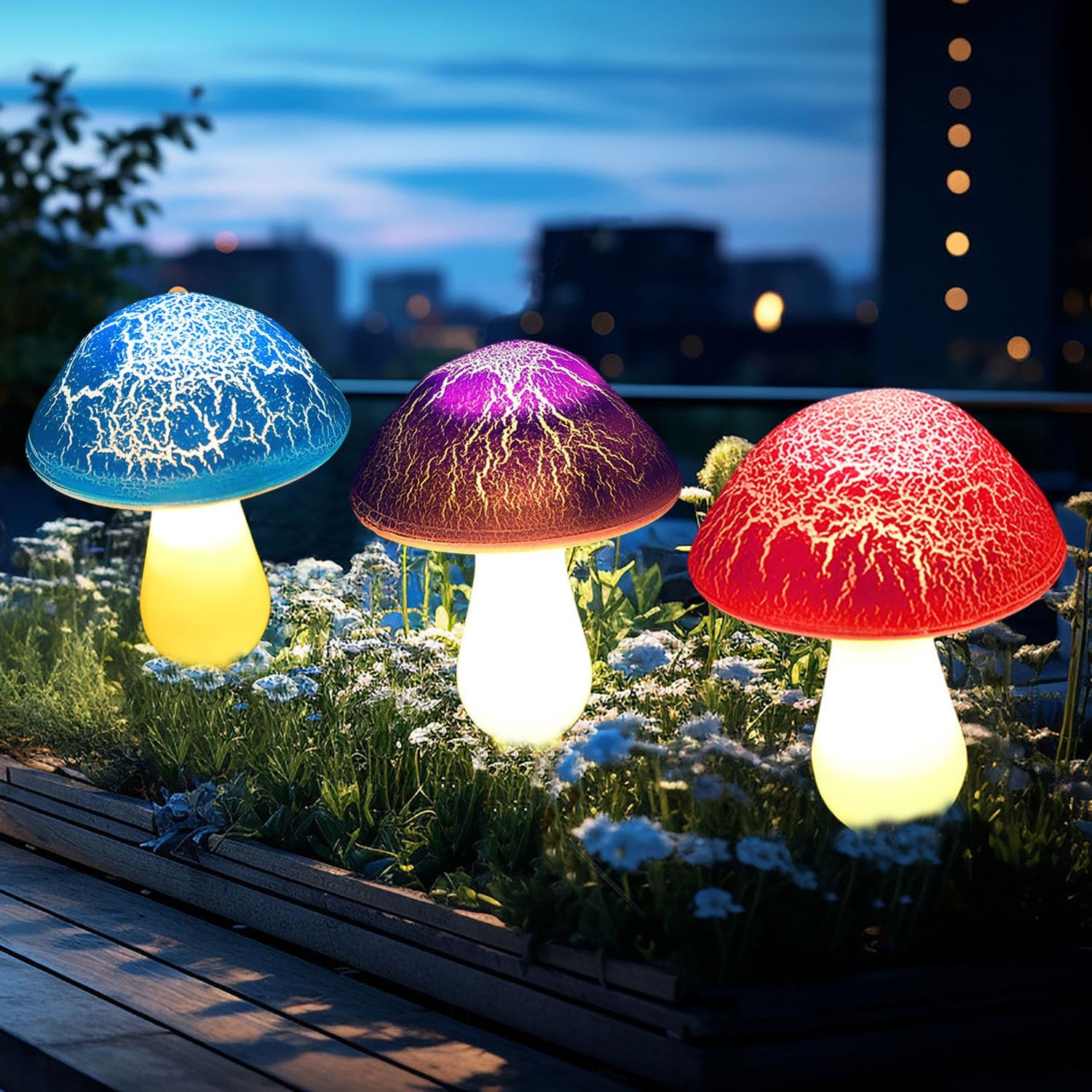 Solar Garden Decor Lights 8 Crack Mushrooms Outdoor Decor Stake Lights