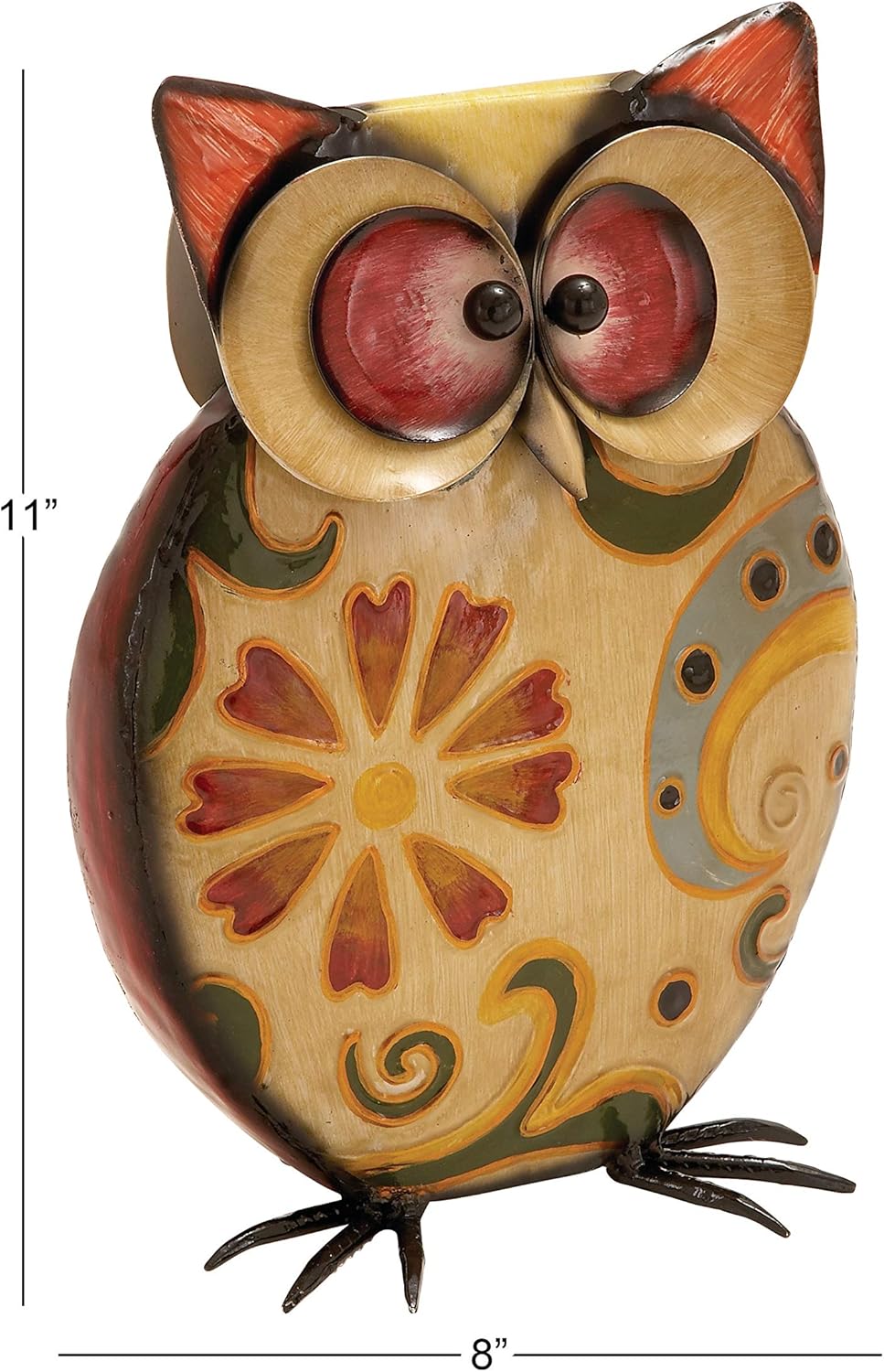 Deco 79 Metal Owl Decorative Garden Sculpture Indoor Outdoor Garden Statue with Floral Pattern, Outdoor Sculpture 8" x 4" x 11", Yellow