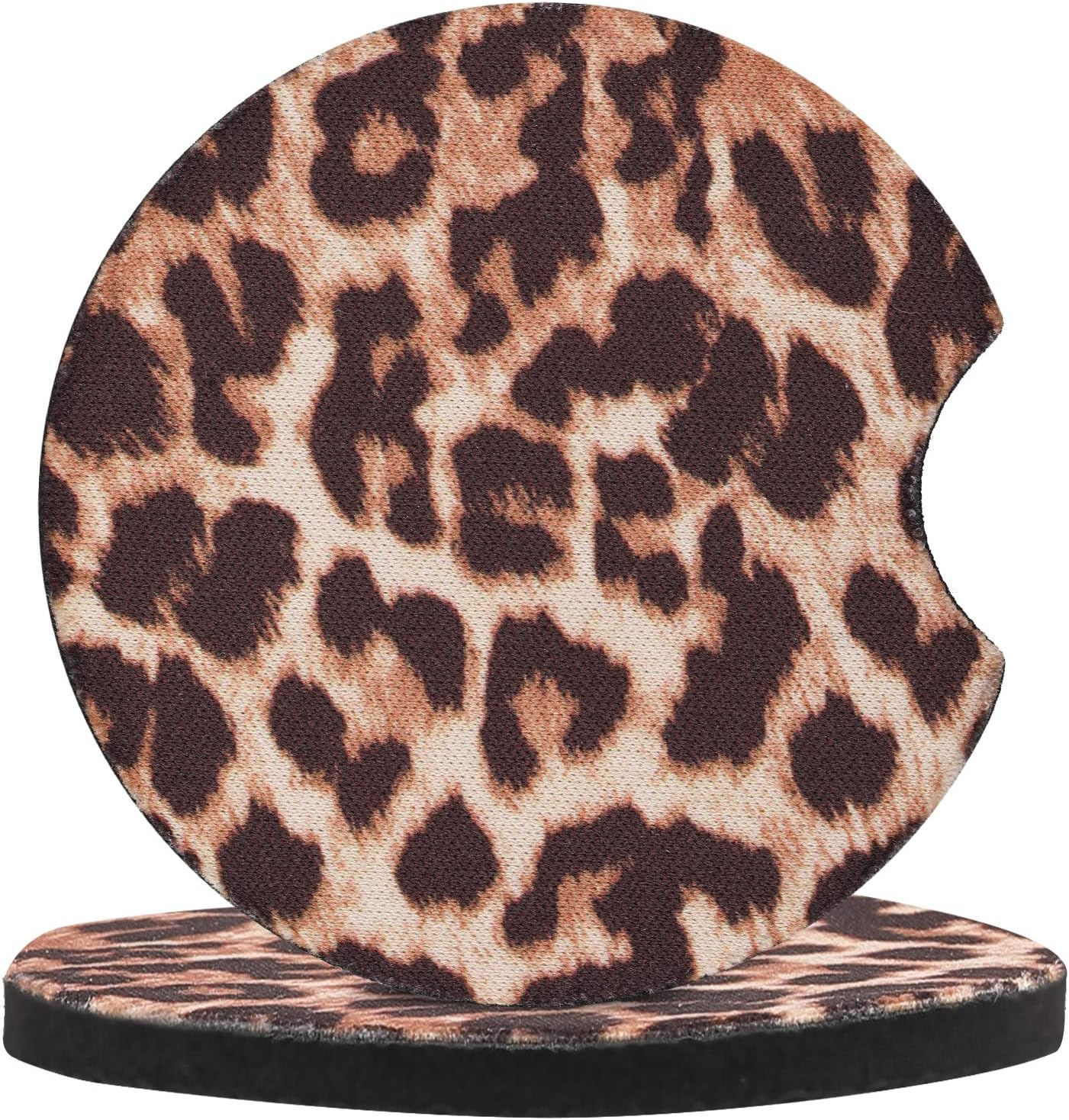 4 Pack Car Coasters, 2.75inch Leopard Print Cup Holder Coasters for Ca