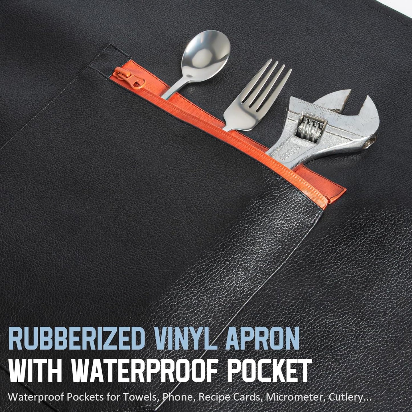 Waterproof Apron, Heavy Duty Extra Long Rubber Vinyl Apron with Pocket