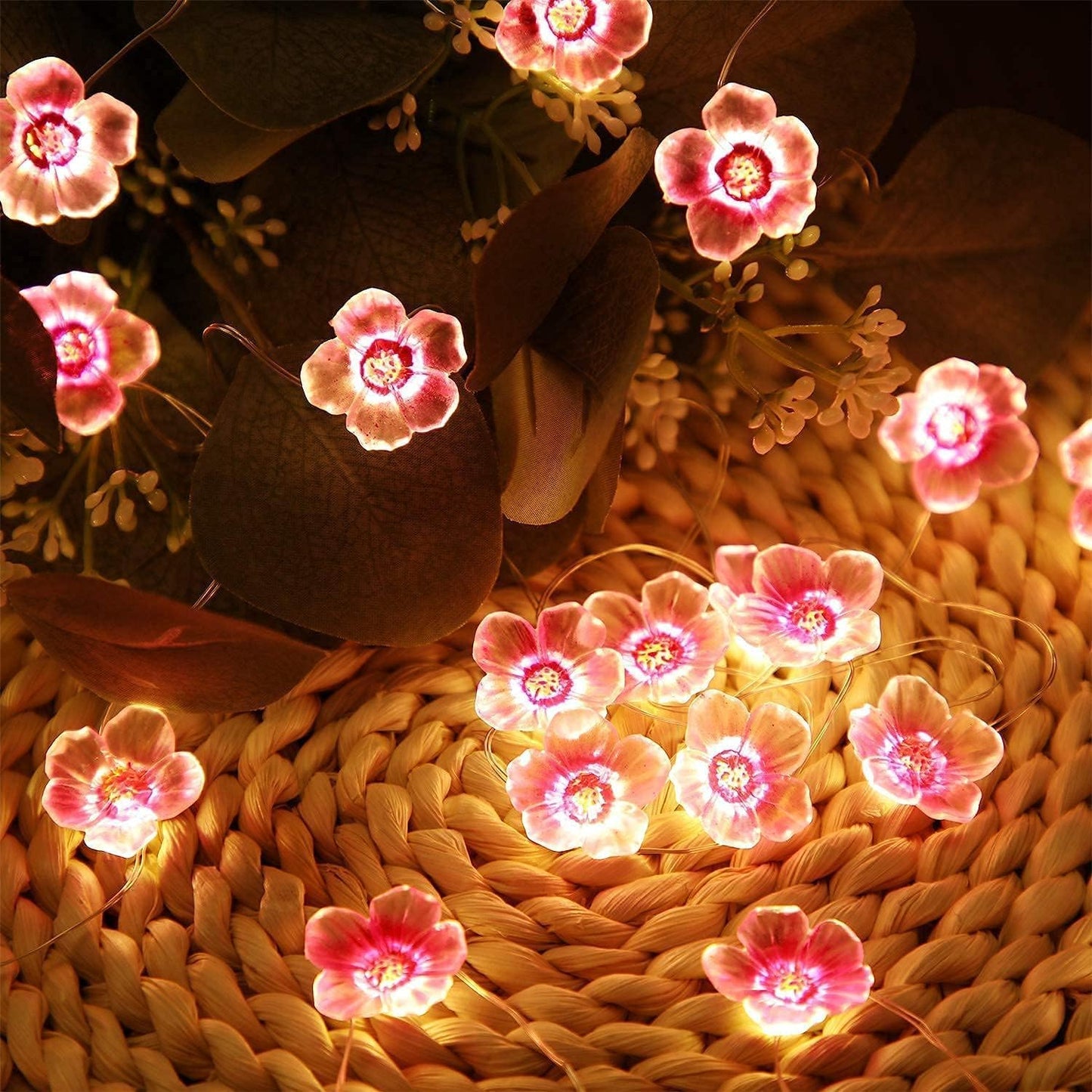 Mudder 2 Pack Cherry Blossom Flower String Lights 13 FT 40 LEDs for Bedroom, Pink Fairy Lights USB and Battery Operated Decorative String Light Indoor Outdoor