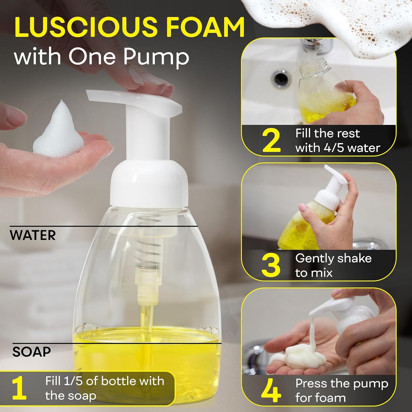 BRIGHTFROM Foaming Soap Dispenser Pump Bottles, BPA Free Empty Refilla
