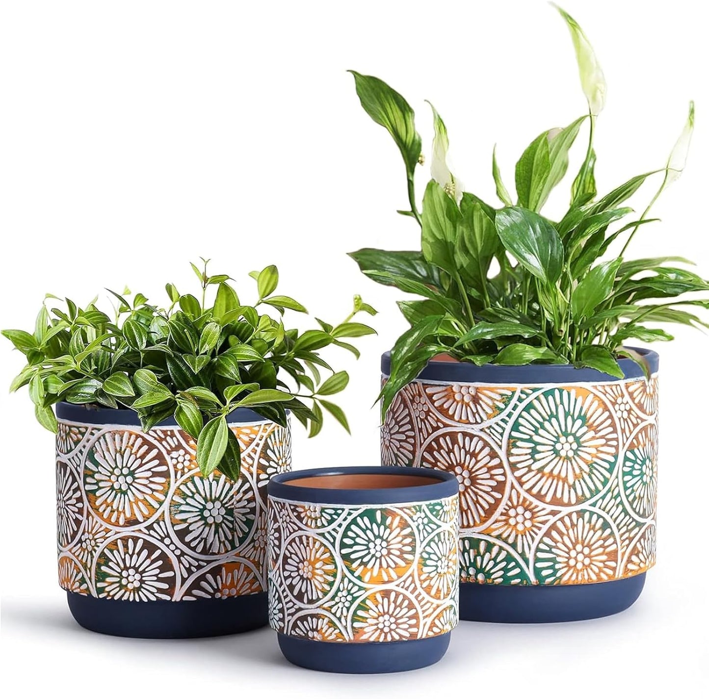 DeeCoo 3 Piece Ceramic Plant pots Indoor Pots Set with Drainage Holes,