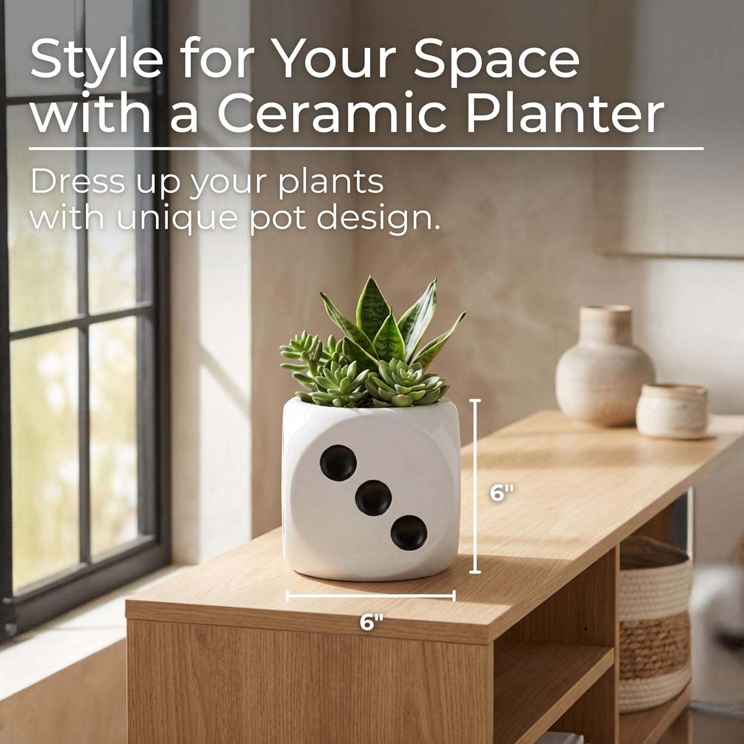 Sagebrook Home 6" Dice Planter, White/Black