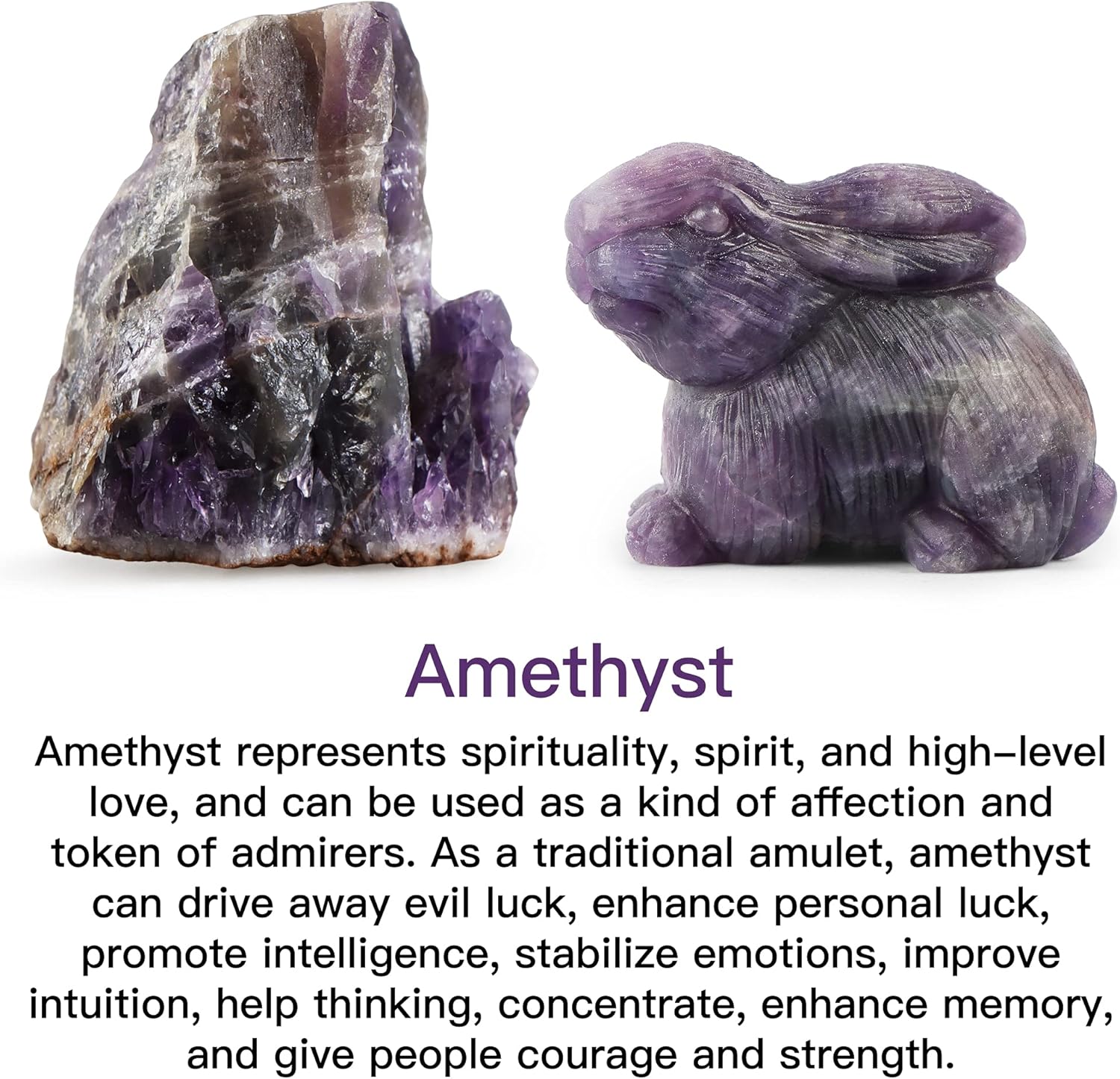 Artistone Amethyst Crystals Rabbit Statue Figurines,Hand Carved Gemsto