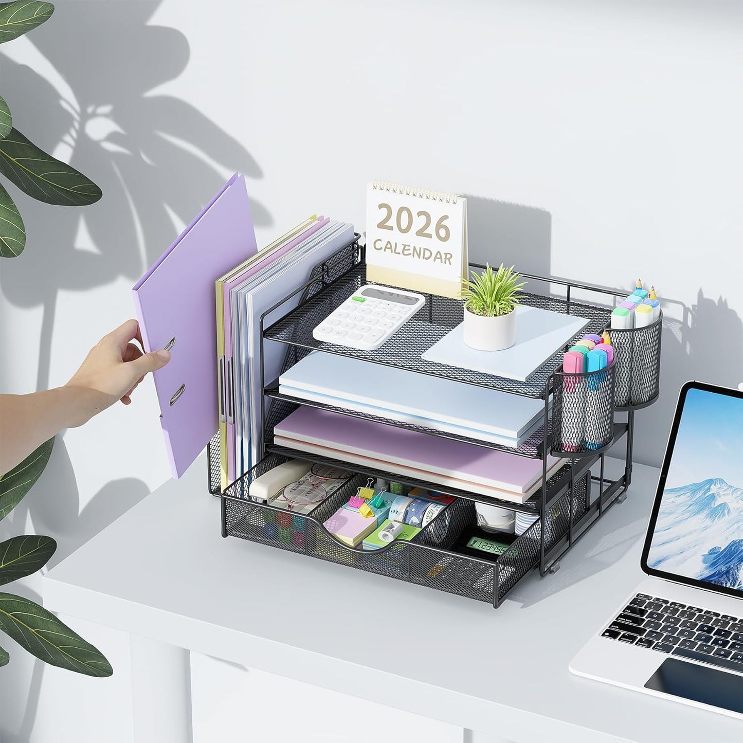 gianotter Desk Organizers and Accessories with File Holder, 4-Tier Des