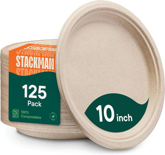 Paper Plates, 100% Compostable Heavy Duty Disposable 10 Inch Plate - [