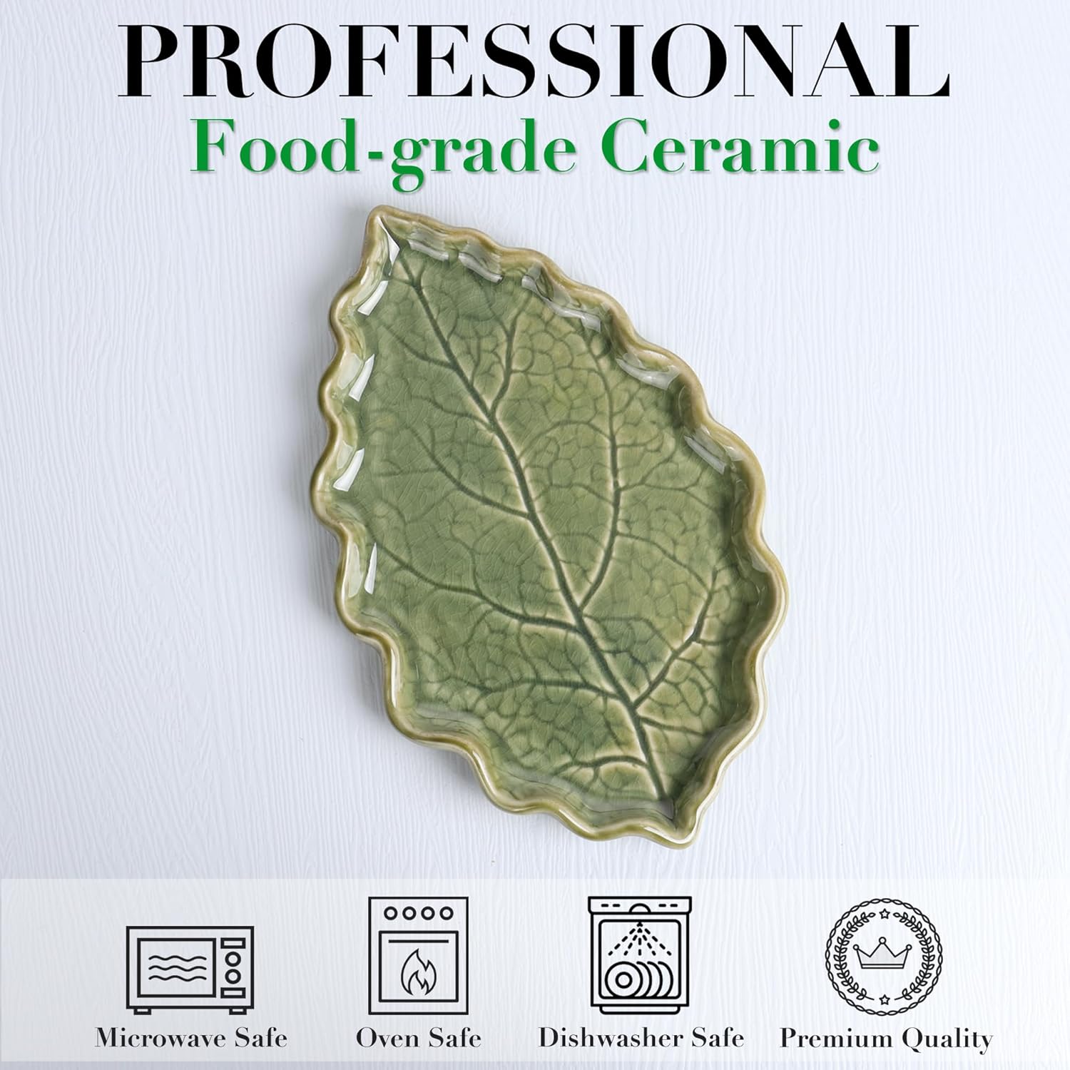 Ceramic Spoon Rest for Stove Top - Cute Green Leaf Shaped Spoon Rest/S