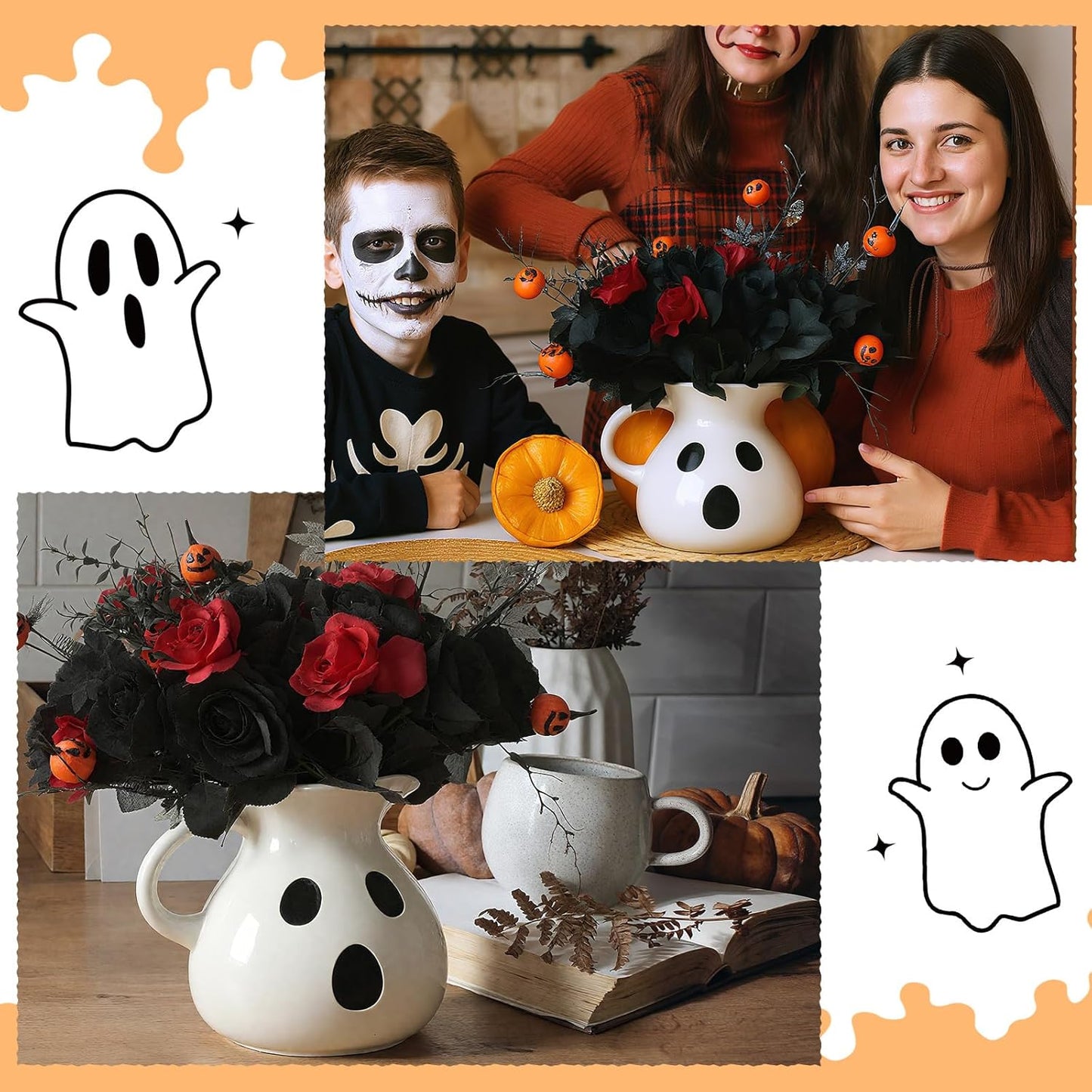 Large Halloween Ghost Vase 11 Inch White Ghost Planter Bucket Pot Cute Gothic Style Decorative Vase Halloween Centerpiece Gift for Flowers Home Display Stand Decoration