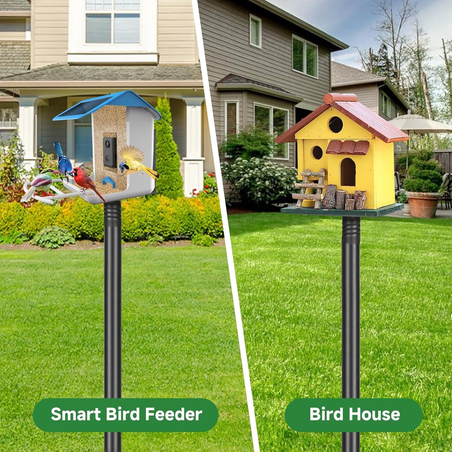 Smart Bird Feeder Pole Stand 79In,Adjustable Height Metal Bird House Pole for Outdoor Garden with Multiple Mounting Options Round Squirrel Baffle High 79in (79'' Pole)