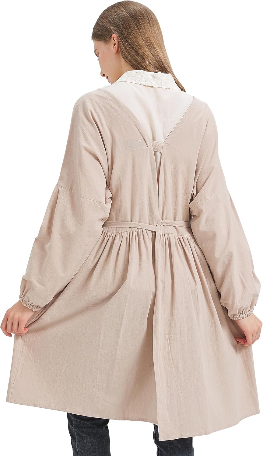 Nanxson Cotton Linen Apron - Women's Long Sleeve Apron for Cooking, Ga