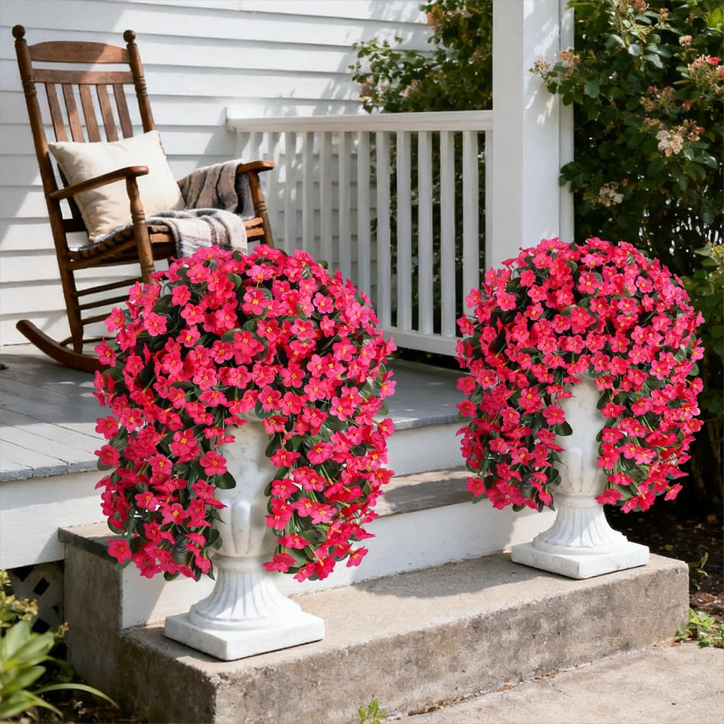 Artificial Flowers for Outdoor Decoration, 2 PCS Fake Silk Hotpink Daisy, Long VinesOrchid, UV Resistant Faux Flower Realistic for Home Porch Patio Balcony Window Planter Pot