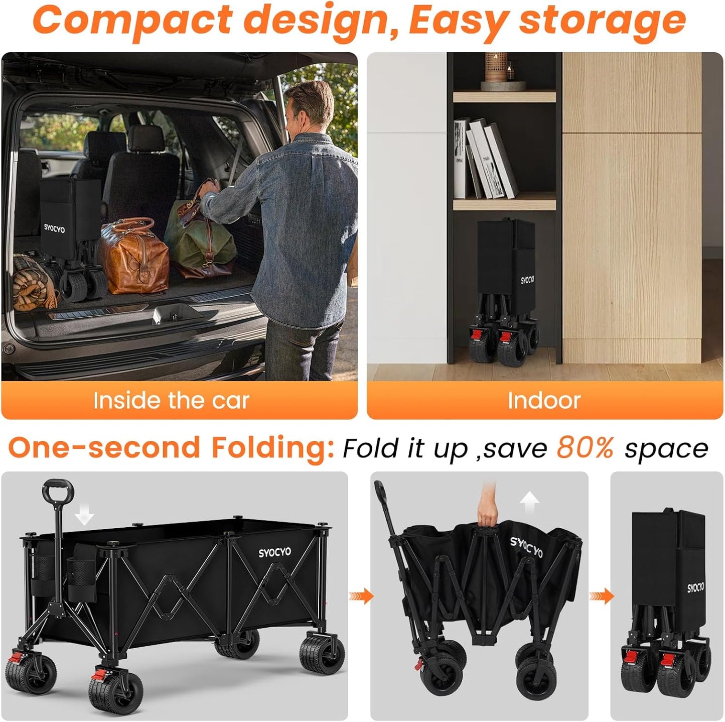 Collapsible Wagon Carts Foldable 570LBS Beach Wagon with Big All-Terra