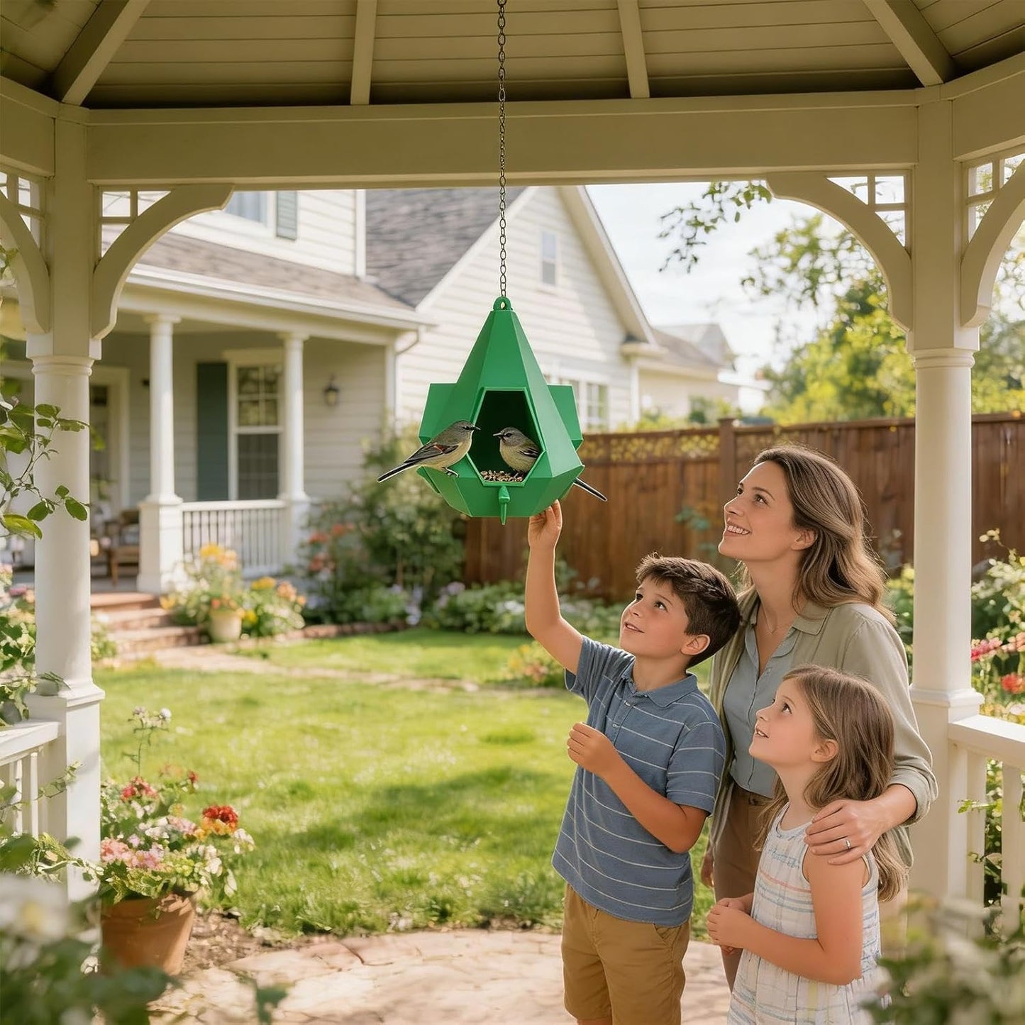 House Bird Feeder, Hangable Shelter Food Station, Roof Design Easy Refill Small Hummingbird Feeder, for Adults Elderly Hummingbird Finch Viewing Outside Yard Balcony