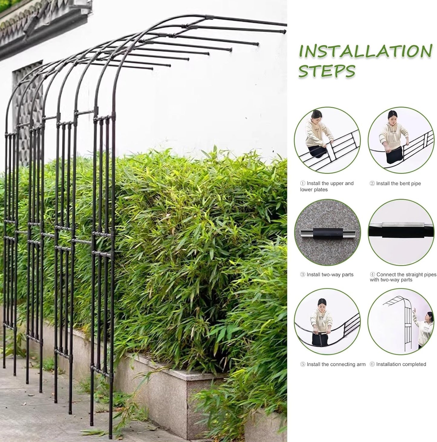 9.8FT Metal Rose Arbor Trellis - PE Coated Steel Wedding Archway & Garden Decor, Durable Support Frame for Climbing Plants, Outdoor Pergola Arch (1.3FT x 7.9FT)