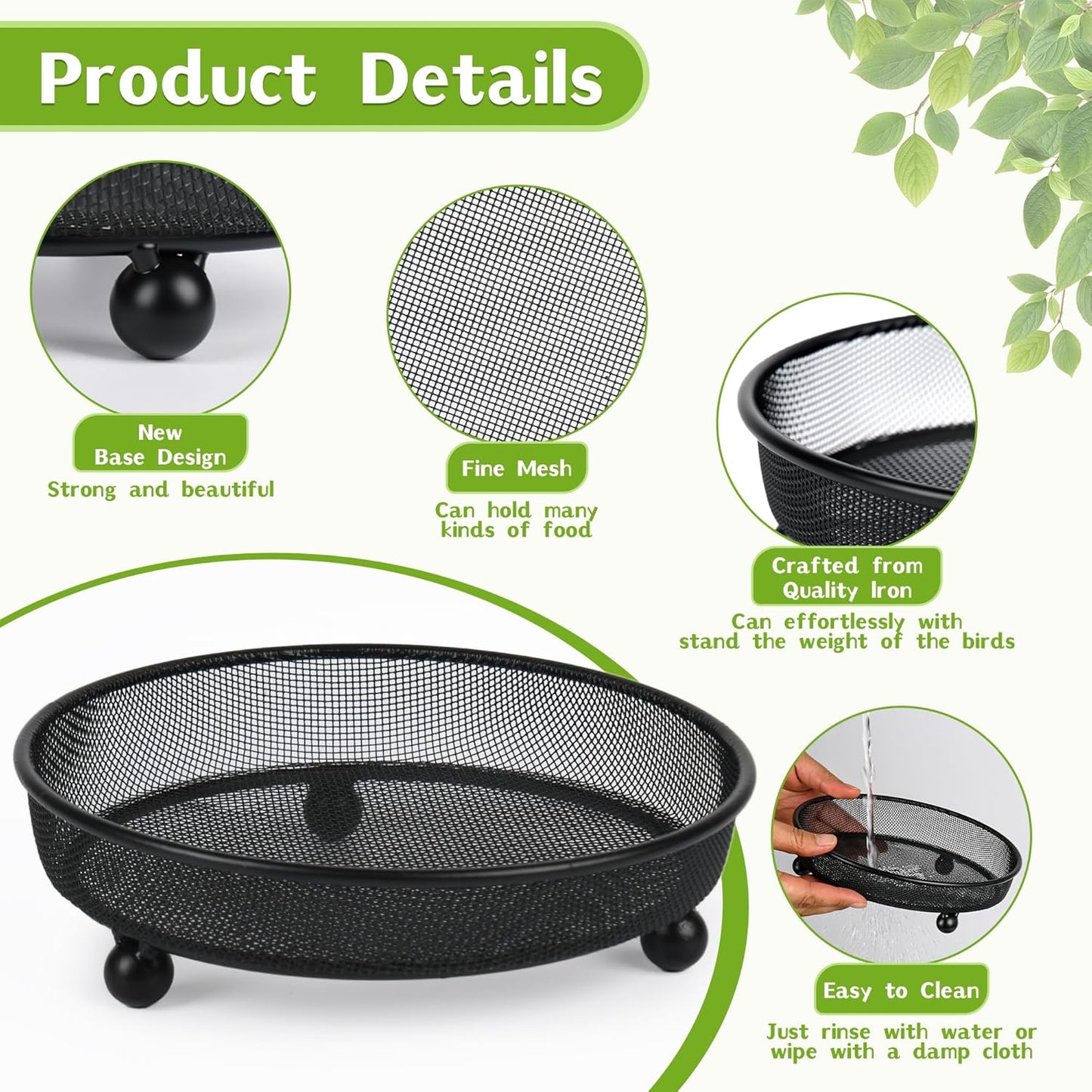 4 Pcs 7 Inch Metal Ground Bird Feeder Tray with Mesh Platform for Outdoor Wild Birds and Squirrels Featuring Rust Resistant Design for Garden Yard and Patio Use (Round)